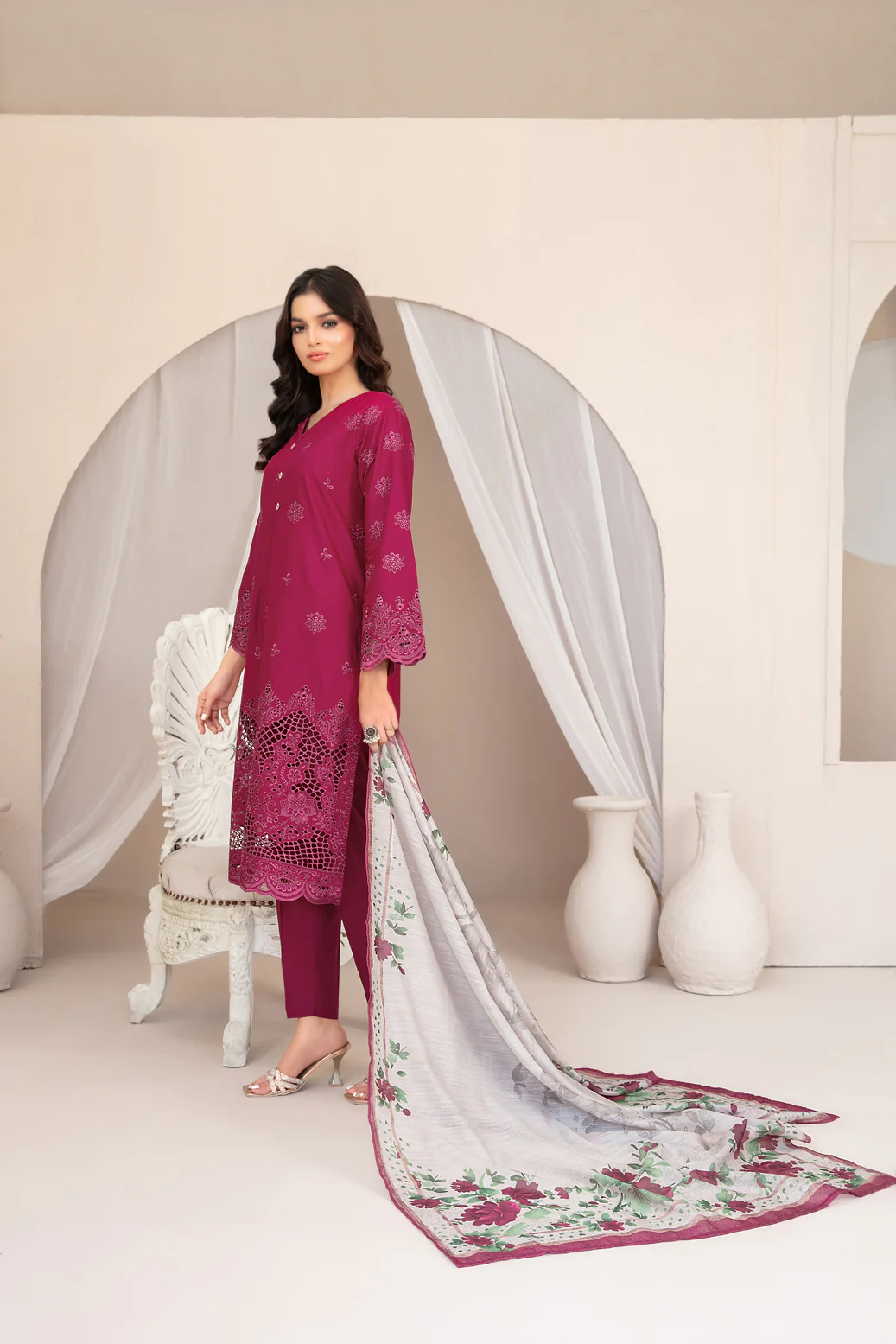 Nazifa 3pcs Stitched Schiffli Emb Lawn [D-1041] - Image 2