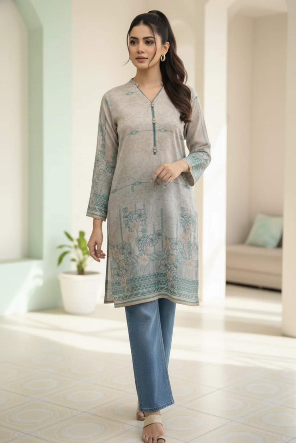 RANGOLI 1-PC Jacquard Lawn KURTI [CODE D-1120]