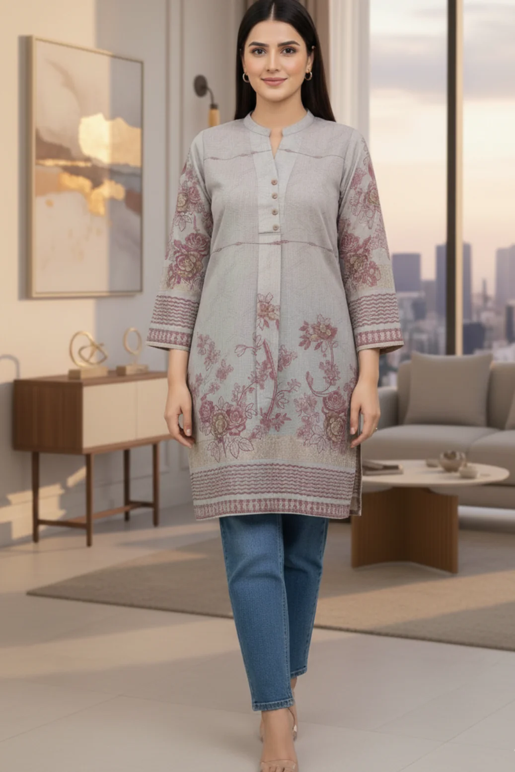 RANGOLI 1-PC Jacquard Lawn KURTI [CODE D-1122]