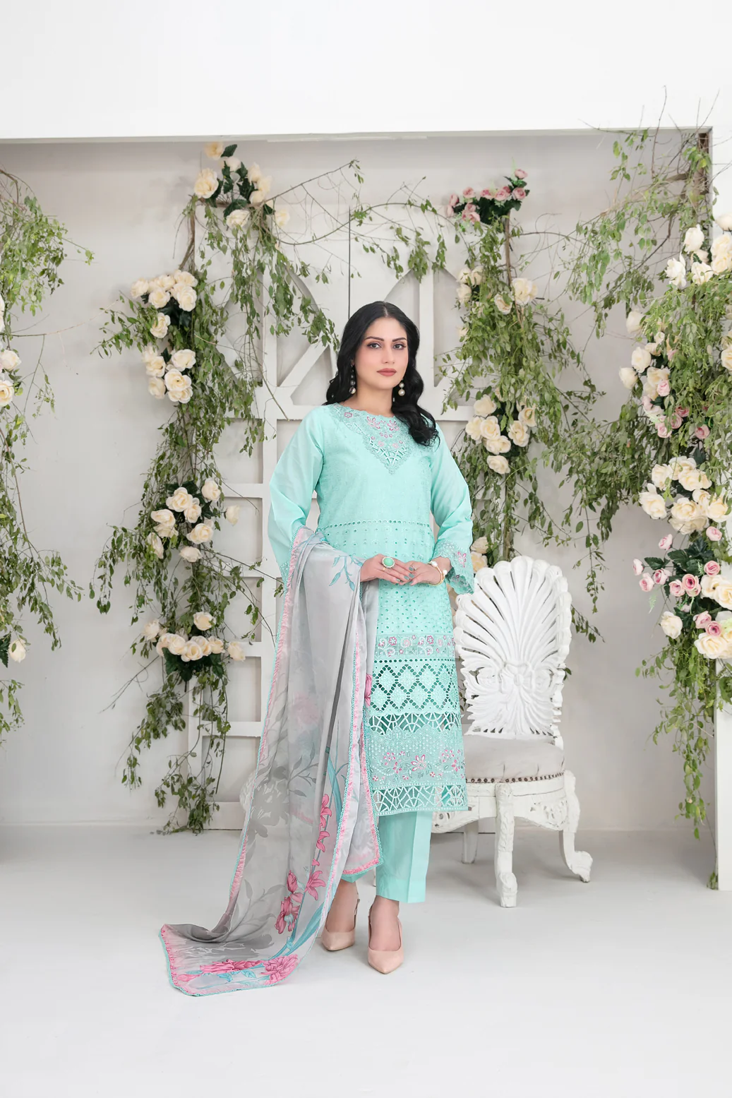Saija 3pcs Semi-Stitched Emb Schiffli Lawn [D-1232]