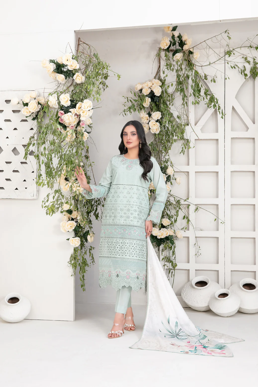 Saija 3pcs Semi-Stitched Emb Schiffli Lawn [D-1238]