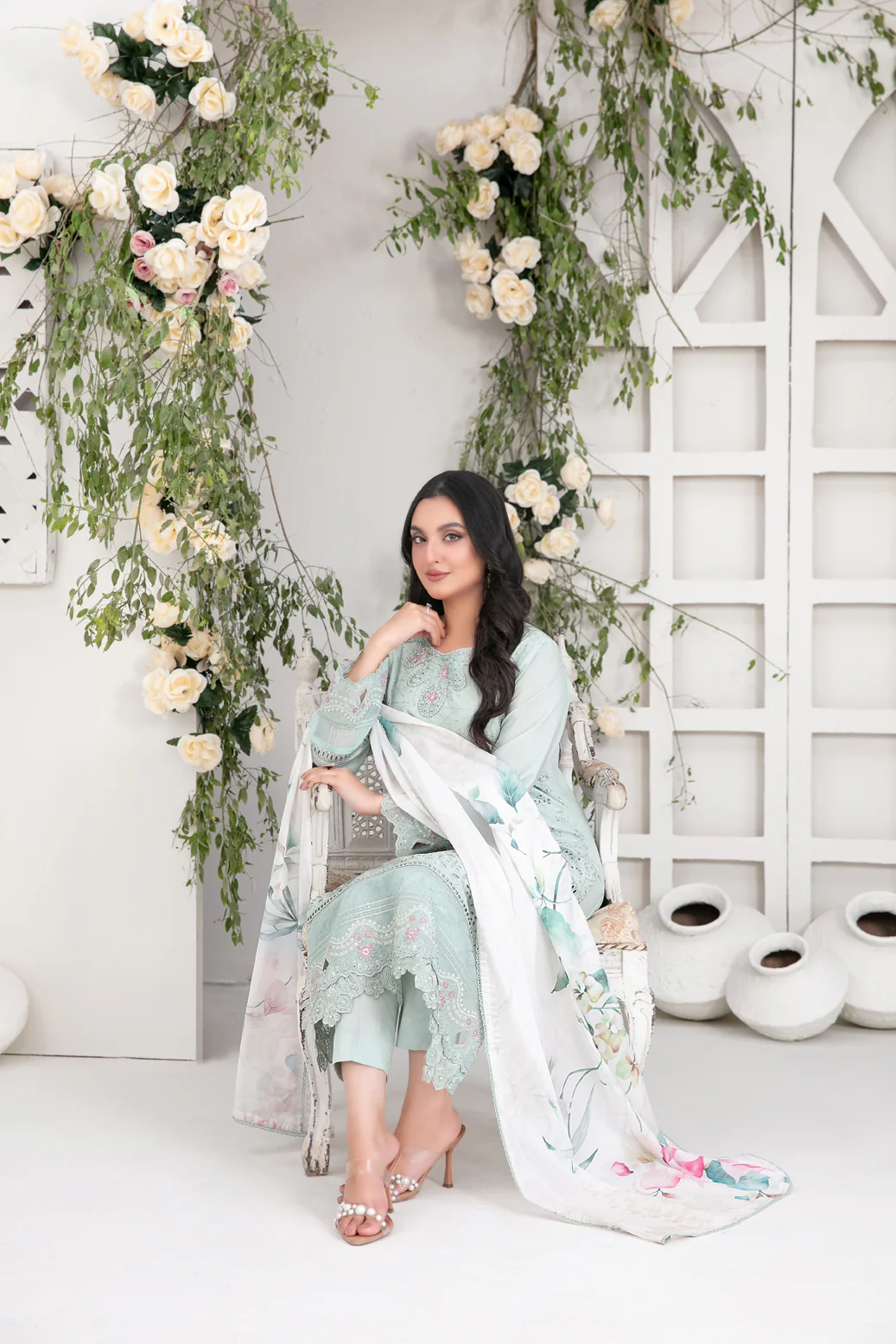 Saija 3pcs Semi-Stitched Emb Schiffli Lawn [D-1238] - Image 3