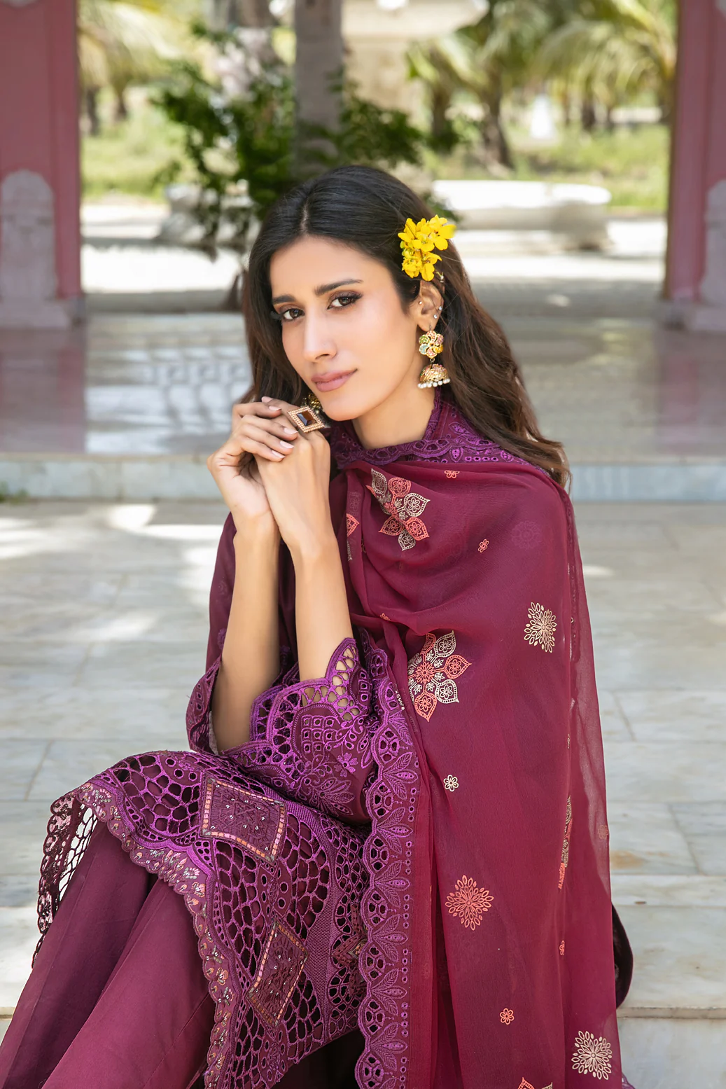Seara 3pcs Un-Stitched Emb Schiffli Lawn [D-1302] - Image 3