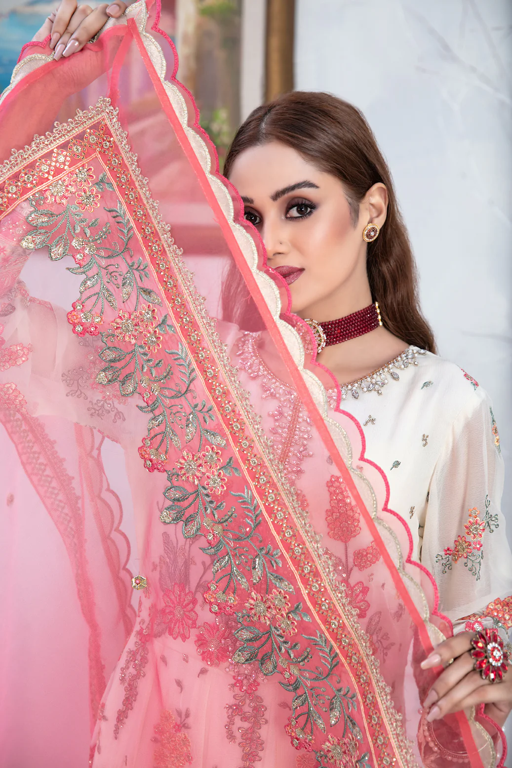 Alsaba 3pcs Stiched Fancy Emb Chiffon [D-1343] - Image 2