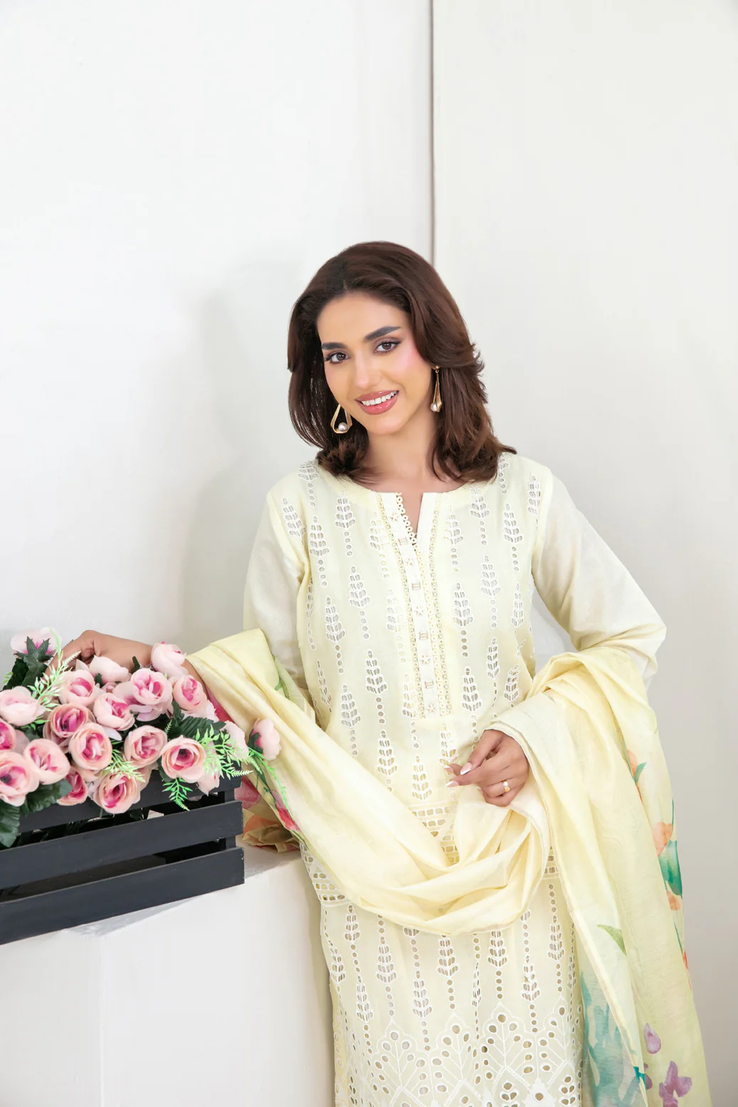Mehrak 3pcs Stitched Schiffli Emb Lawn [D-1465] - Image 3