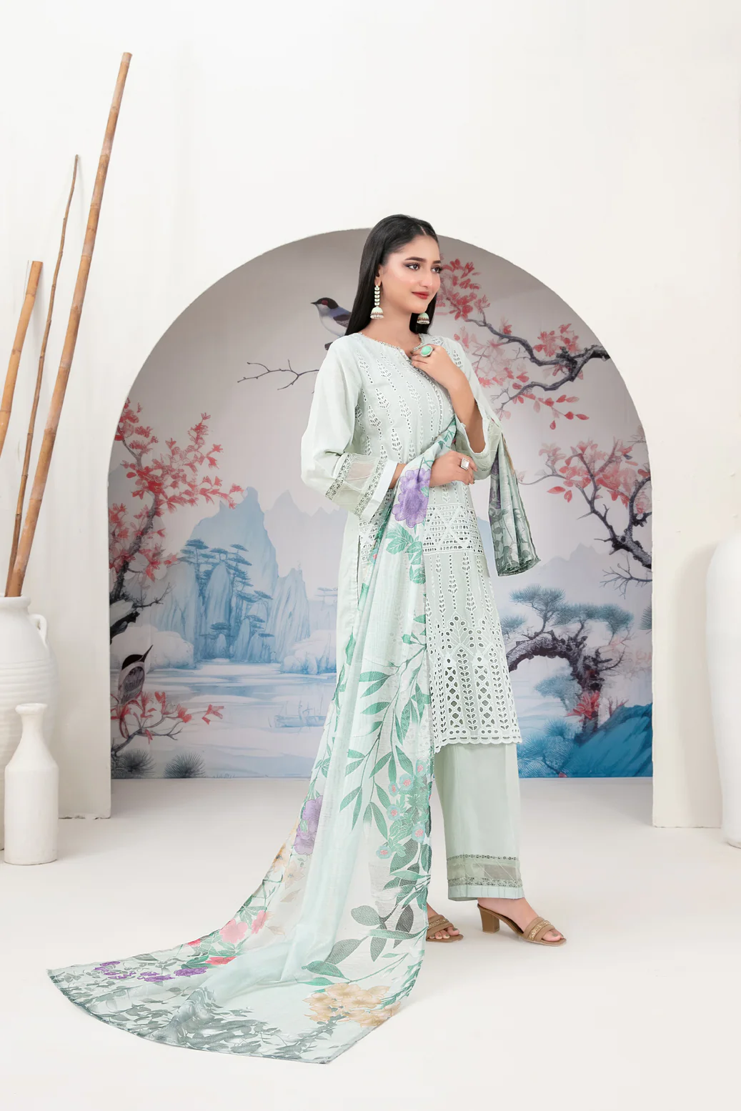 Mehrak 3pcs Stitched Schiffli Emb Lawn [D-1467] - Image 2