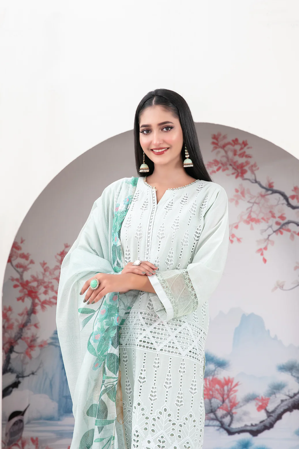 Mehrak 3pcs Stitched Schiffli Emb Lawn [D-1467] - Image 3