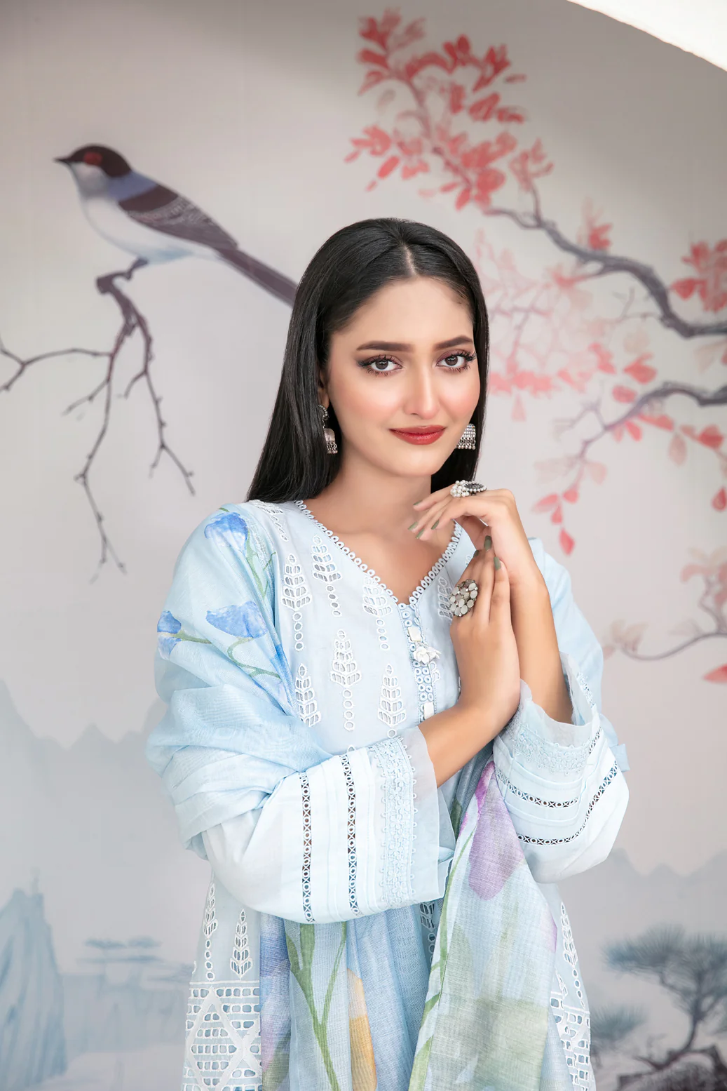 Mehrak 3pcs Stitched Schiffli Emb Lawn [D-1470] - Image 3