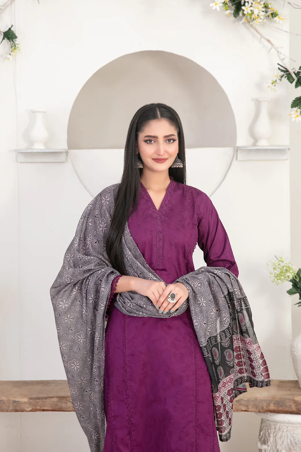 Berna Vol-3 3pcs Stitched Cotton Jacquard [D-1658] - Image 3