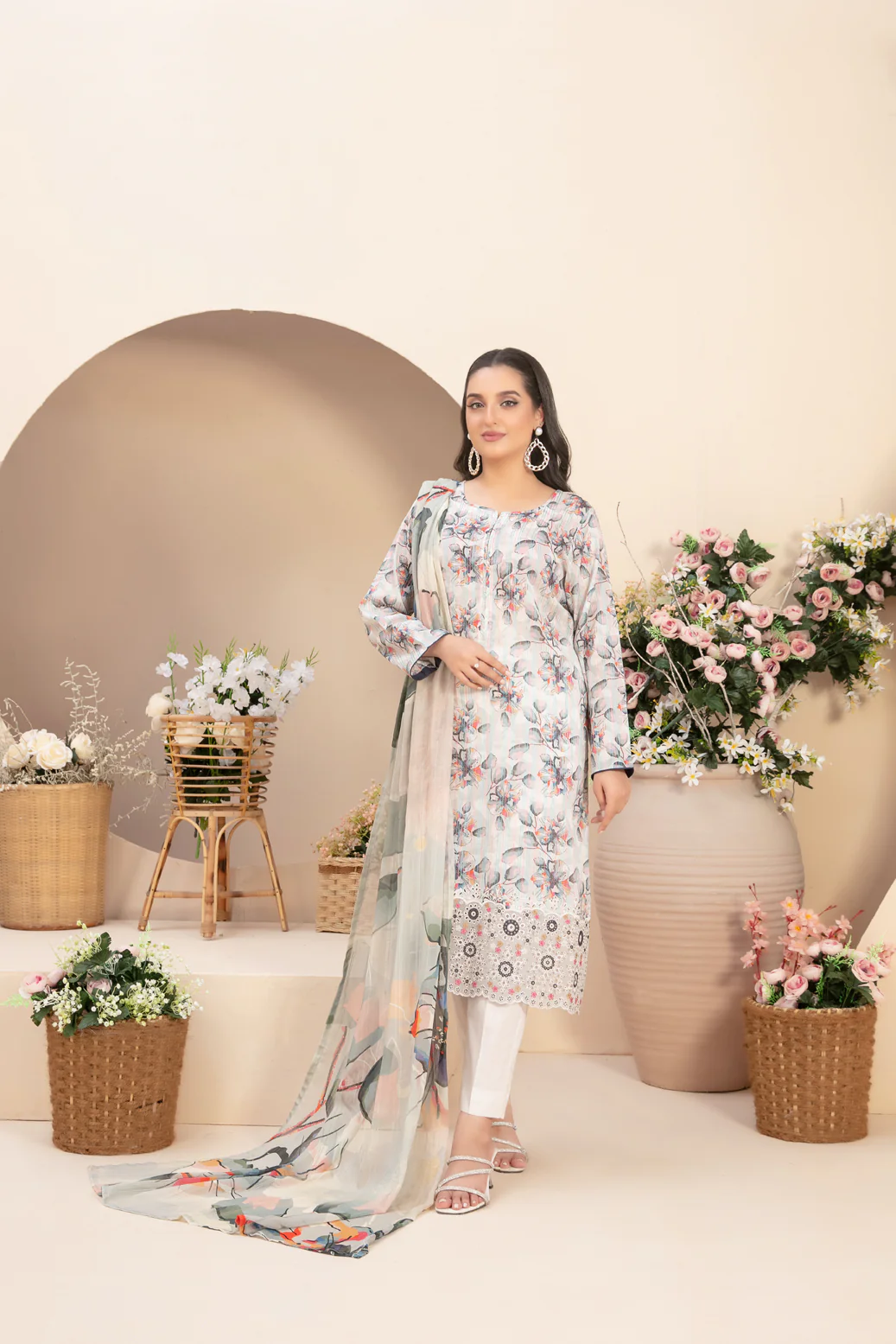 Buhaisa 3pcs Un-Stitched Emb Printed Lawn [D-1762]