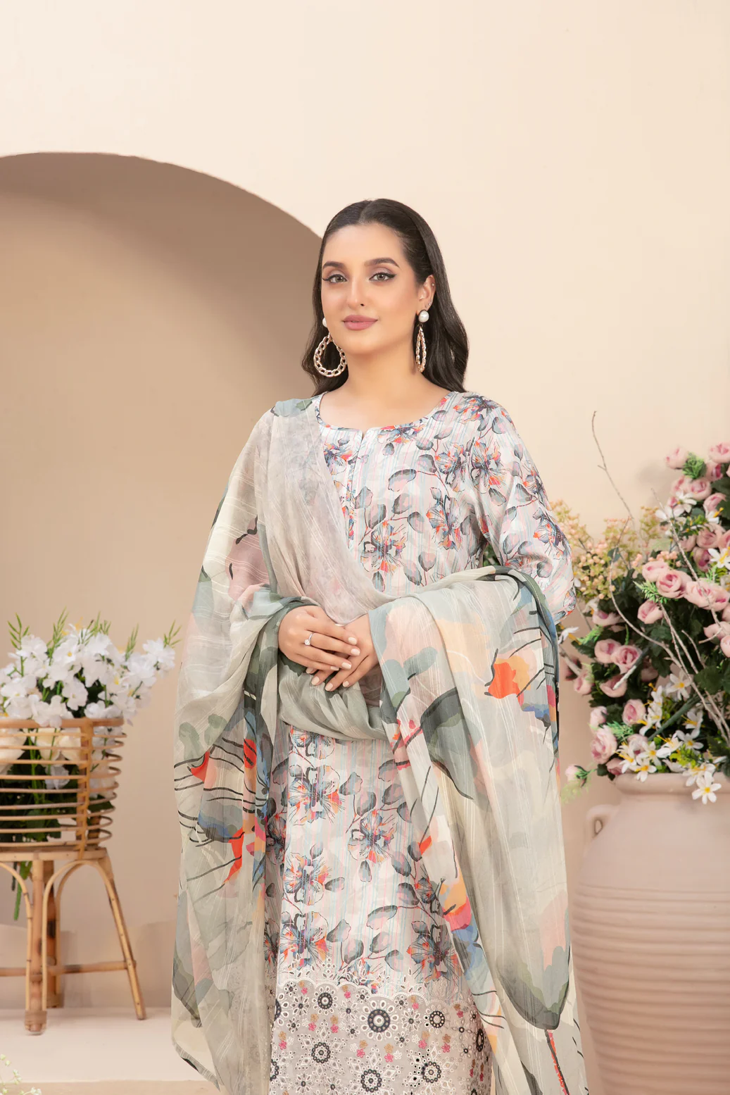 Buhaisa 3pcs Un-Stitched Emb Printed Lawn [D-1762] - Image 3