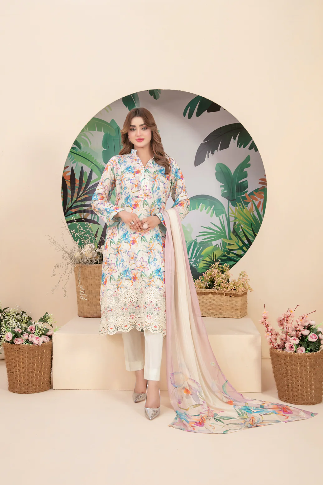 Buhaisa 3pcs Un-Stitched Emb Printed Lawn [D-1764]