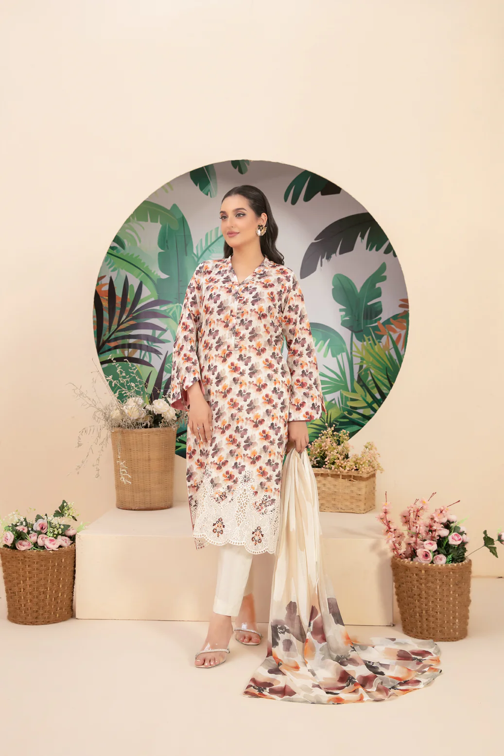 Buhaisa 3pcs Un-Stitched Emb Printed Lawn [D-1767]