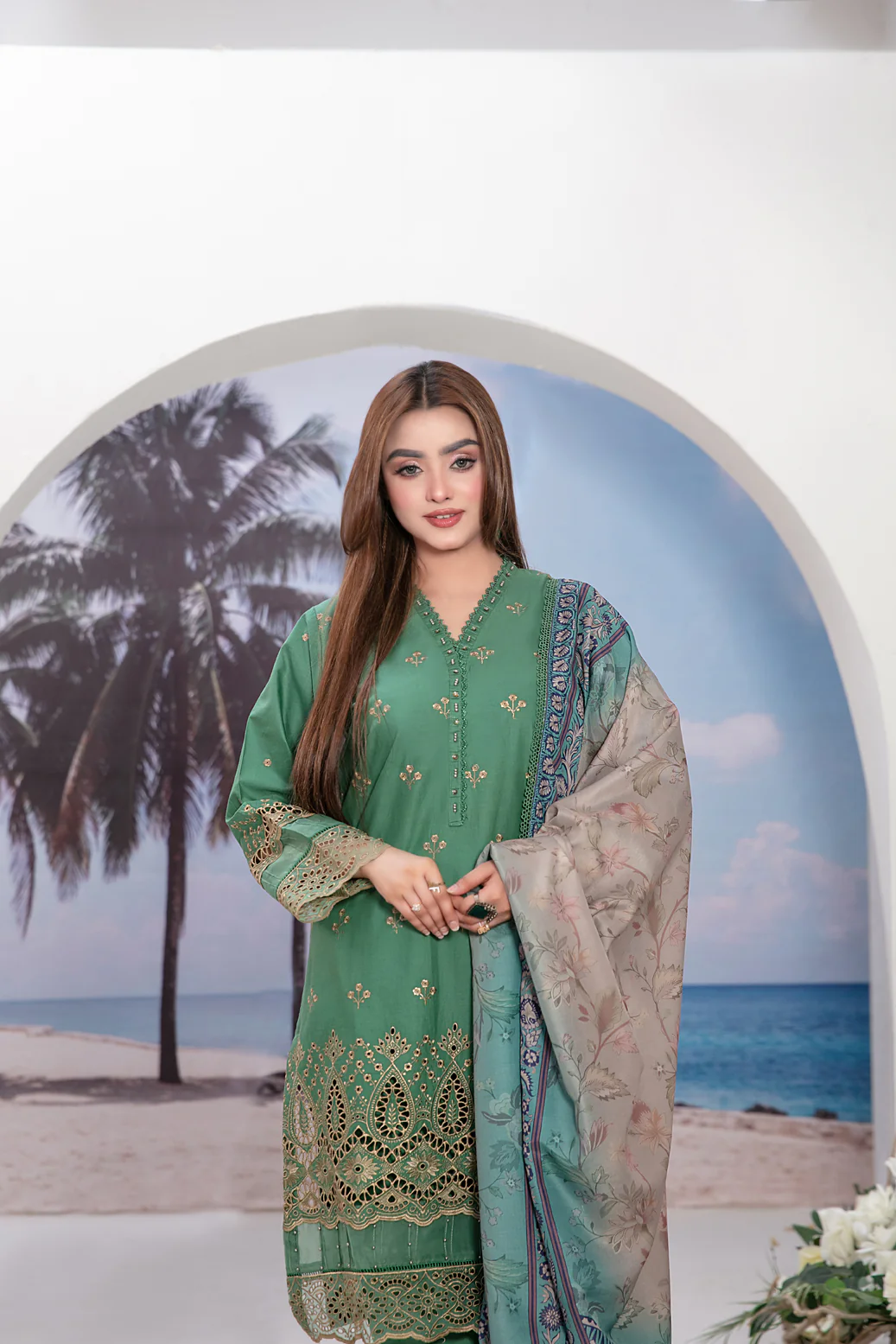 Zeyda 3pcs Stitched Schiffli Emb Lawn [D-1848] - Image 2