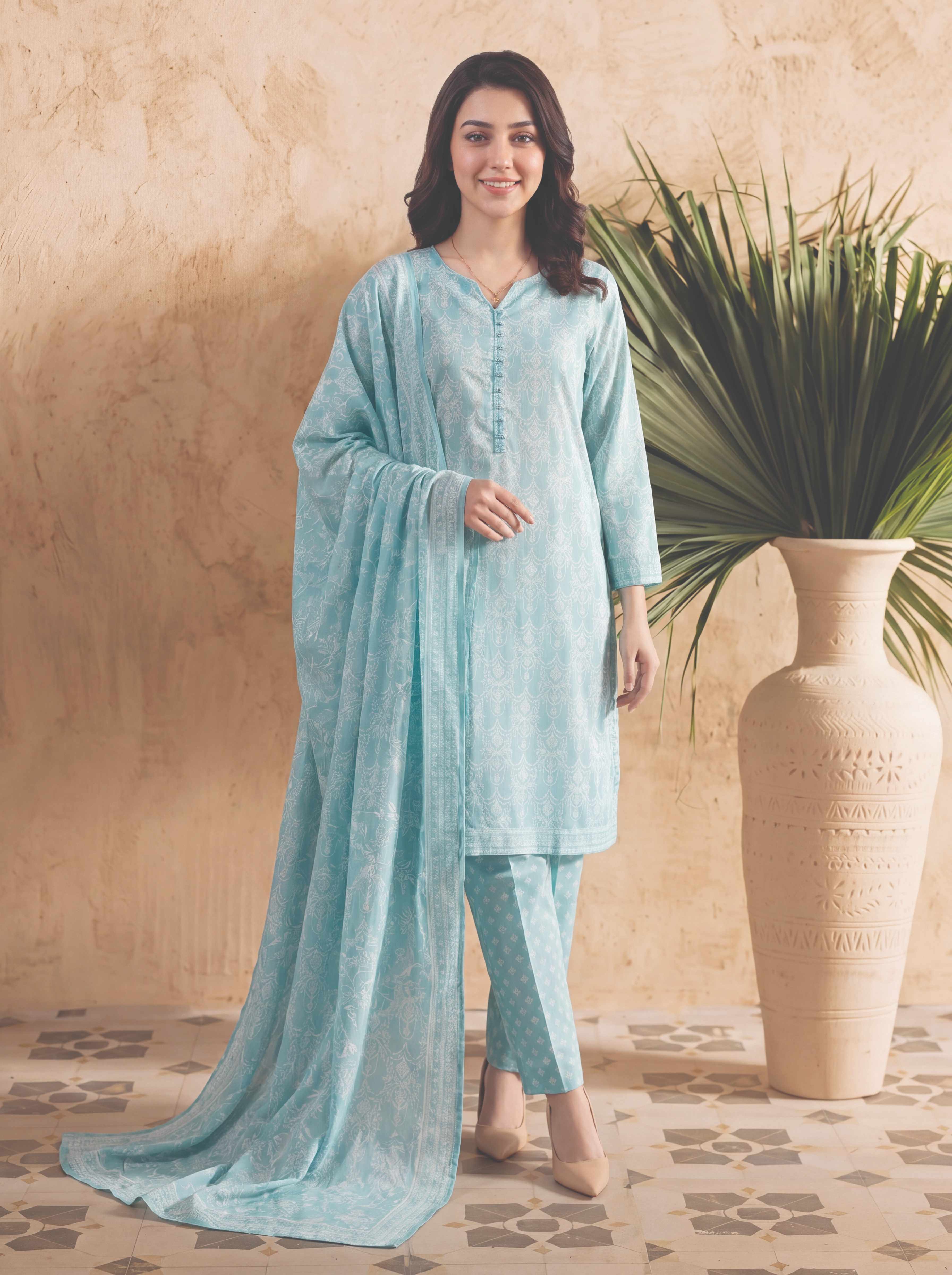 Elvan 3pcs Stitched Printed Lawn [D-02]