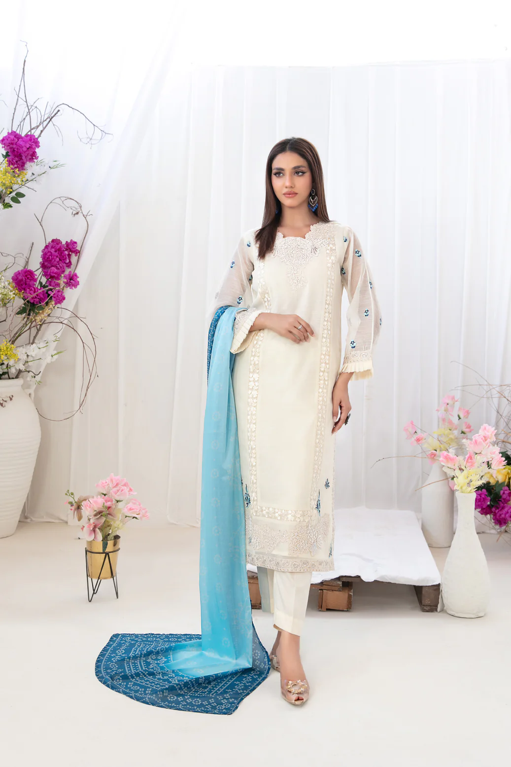Arina 3pcs Stitched Emb Cotton Khadi [D-2054]