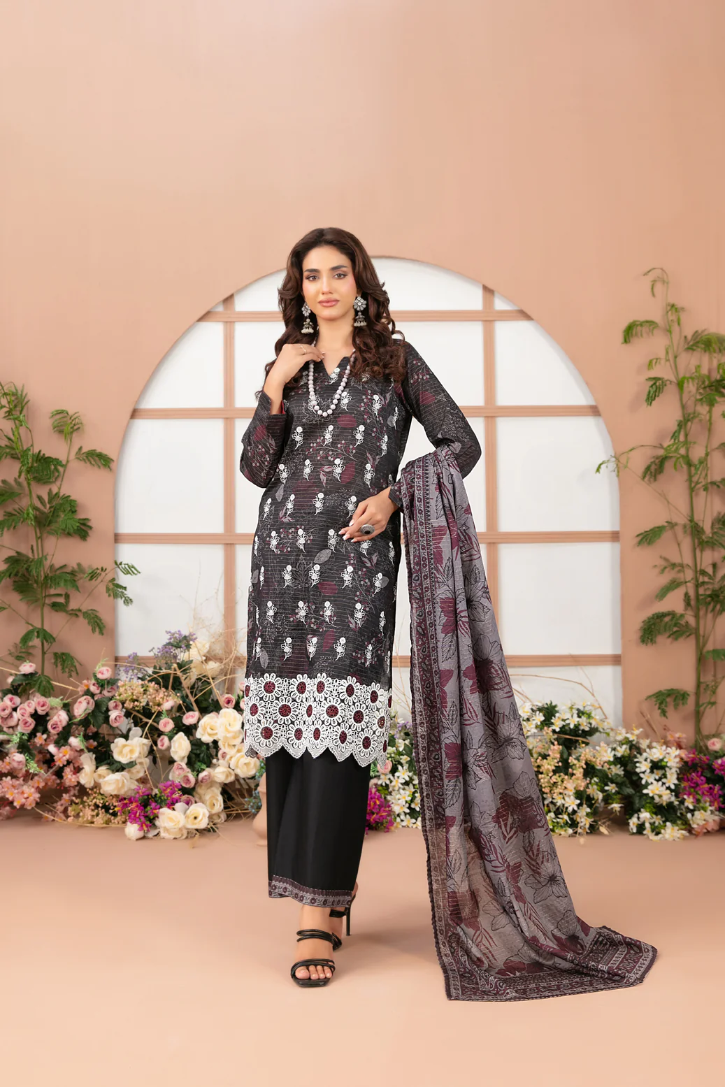 Basma 3pcs Un-Stitched Schiffli Emb Lawn [D-2059]