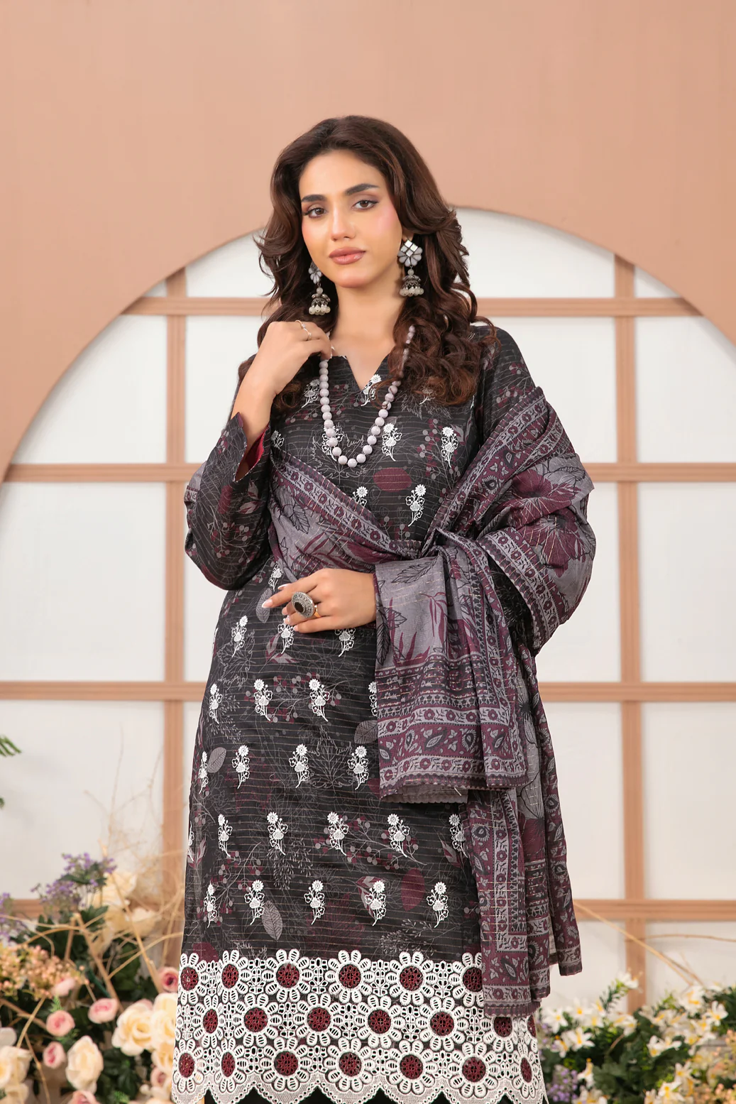Basma 3pcs Un-Stitched Schiffli Emb Lawn [D-2059] - Image 3