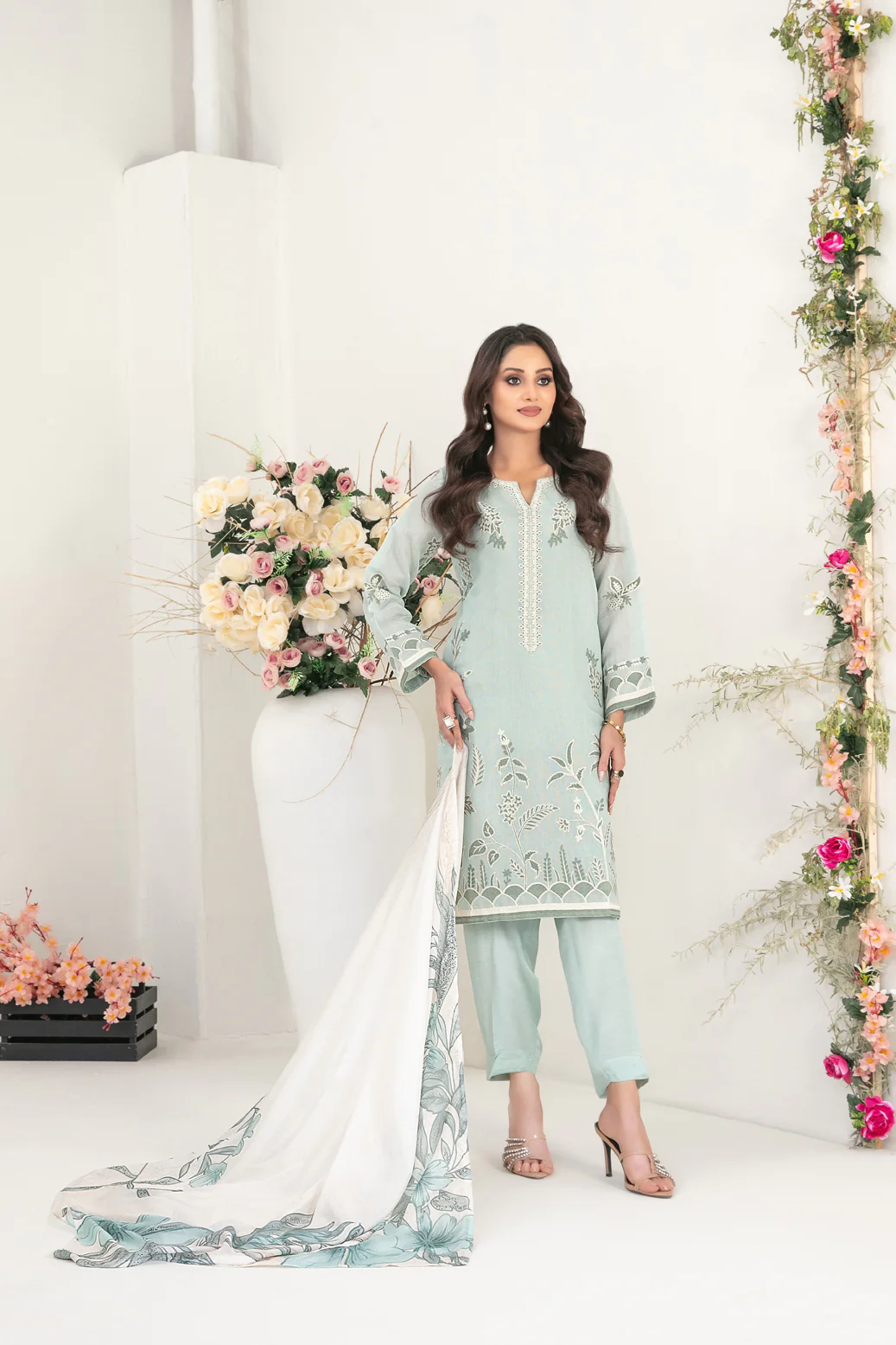 Salwa 3pcs Stitched Emb Cotton Khaddi [D-2063]