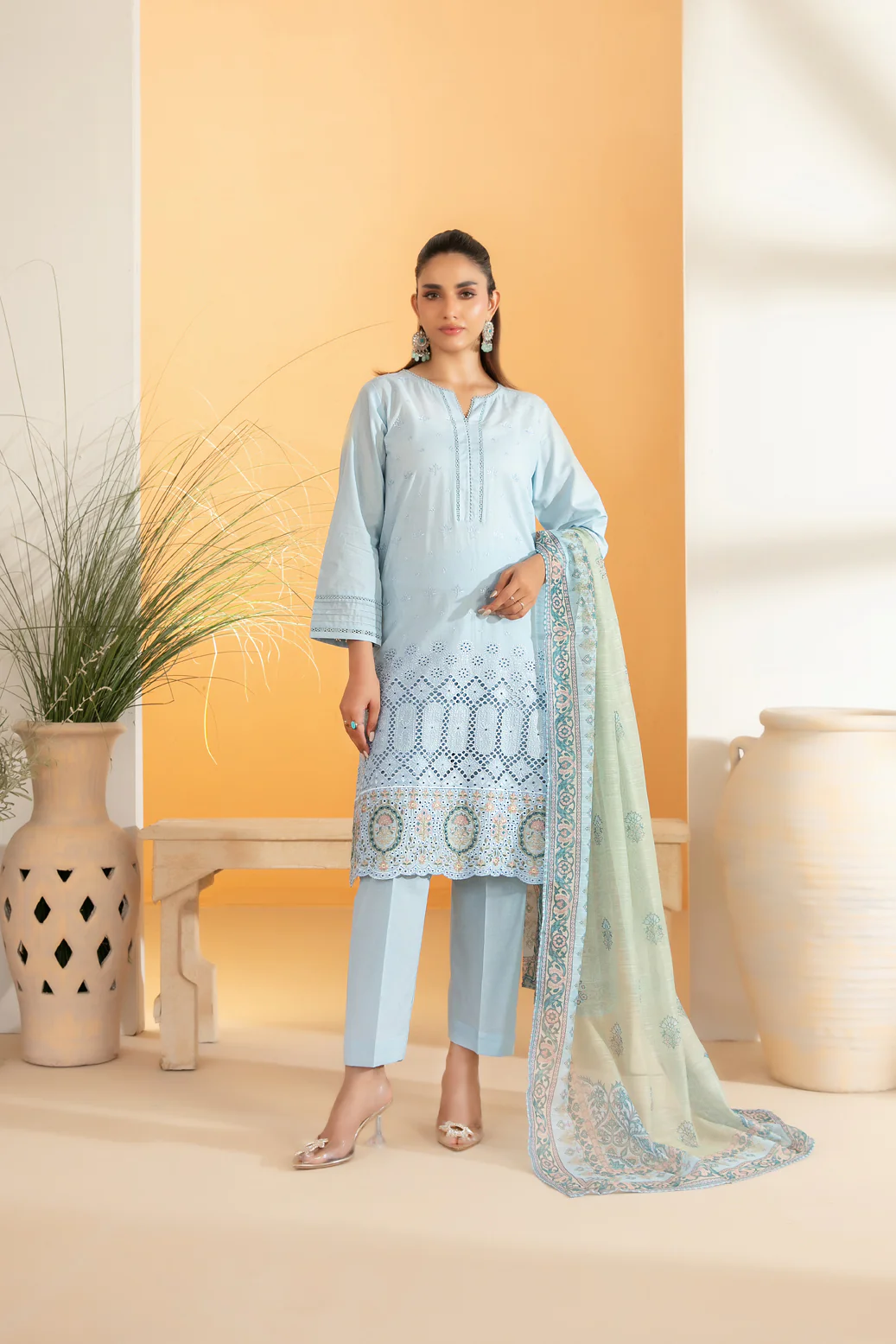 Dinara 3pcs Stitched Emb Schiffli Lawn [D-2288]