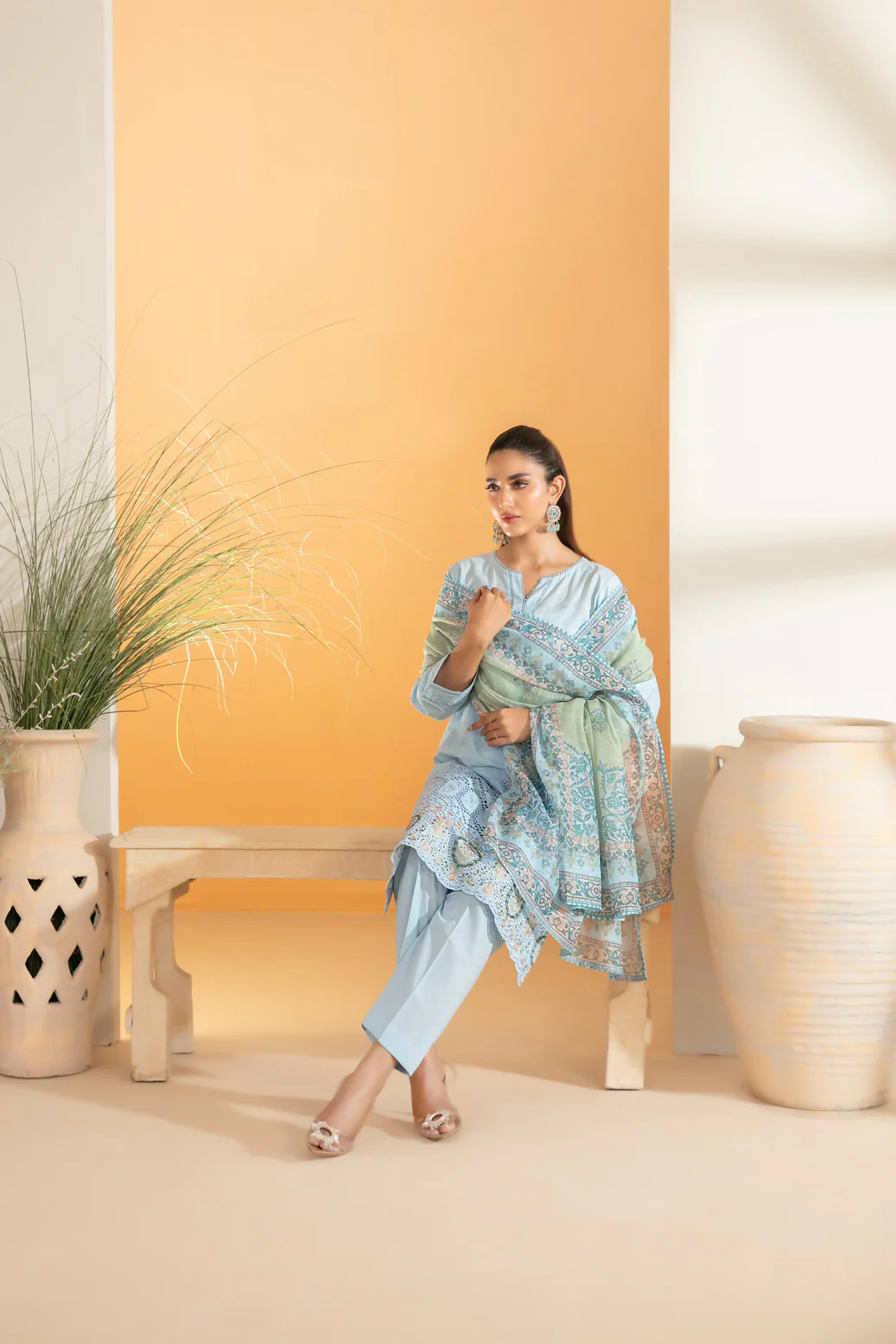 Dinara 3pcs Stitched Emb Schiffli Lawn [D-2288] - Image 3