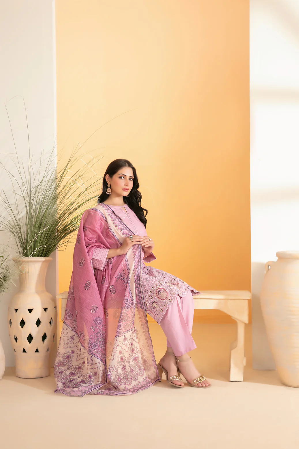 Dinara 3pcs Stitched Emb Schiffli Lawn [D-2290] - Image 3