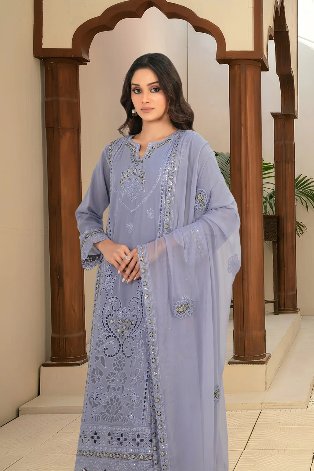 Arfiya 3pcs Un-Stitched Emb Swiss Lawn [D-2612] - Image 3