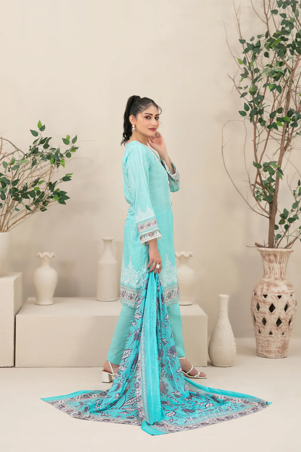 AHAVA 3pcs Stitched Emb Printed Lawn [D-2678] - Image 2