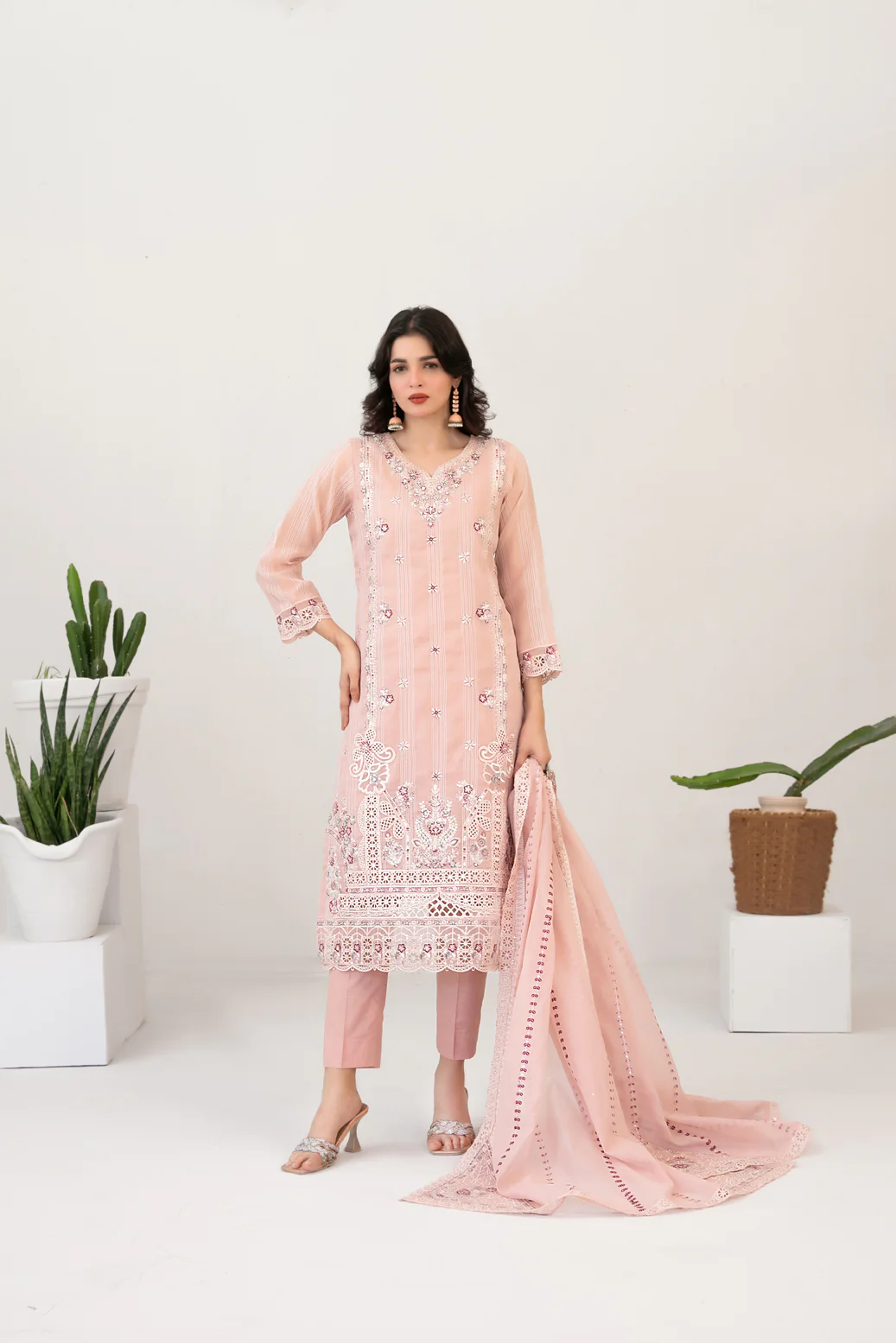 Moonic 3pcs Un-Stitched Emb Khadi [D-2682]