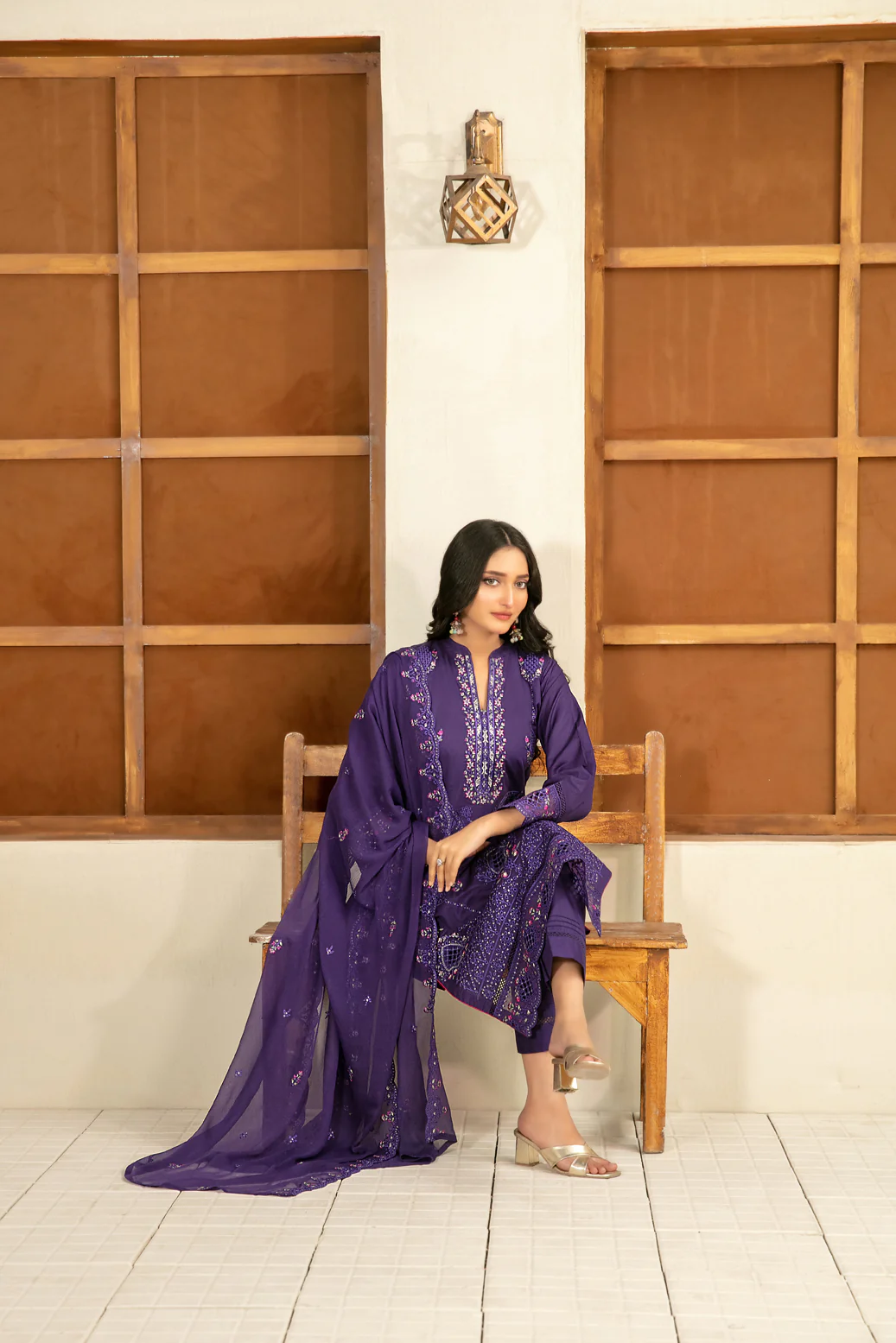 Zarla 3pcs Stitched Emb Lawn [D-3038] - Image 3