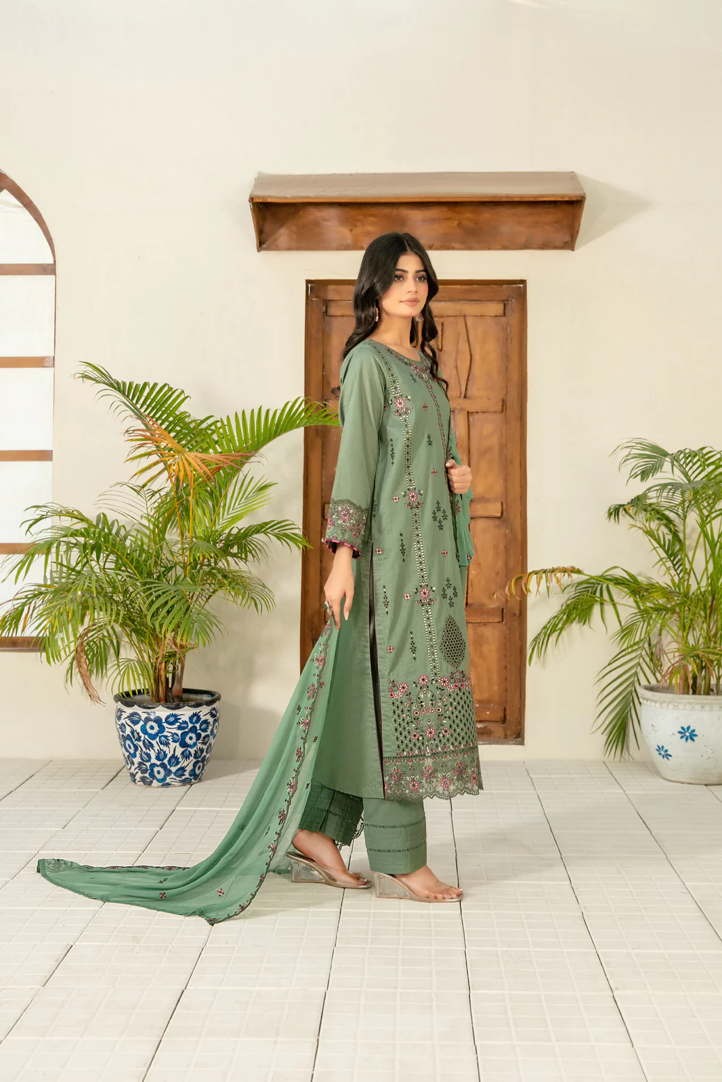 Zarla 3pcs Stitched Emb Lawn [D-3042] - Image 2