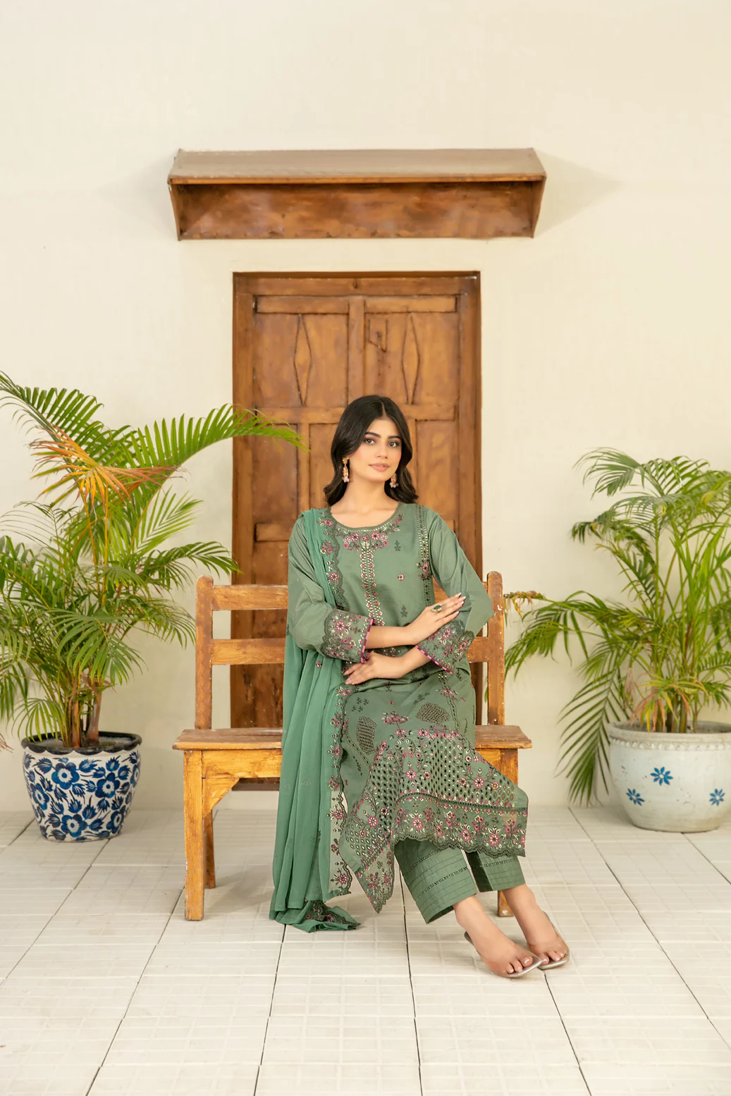 Zarla 3pcs Stitched Emb Lawn [D-3042] - Image 3