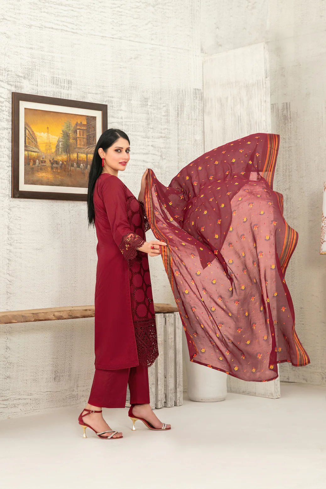 Hiranur 3pcs Semi-Stitched Emb Lawn [D-3194] - Image 2