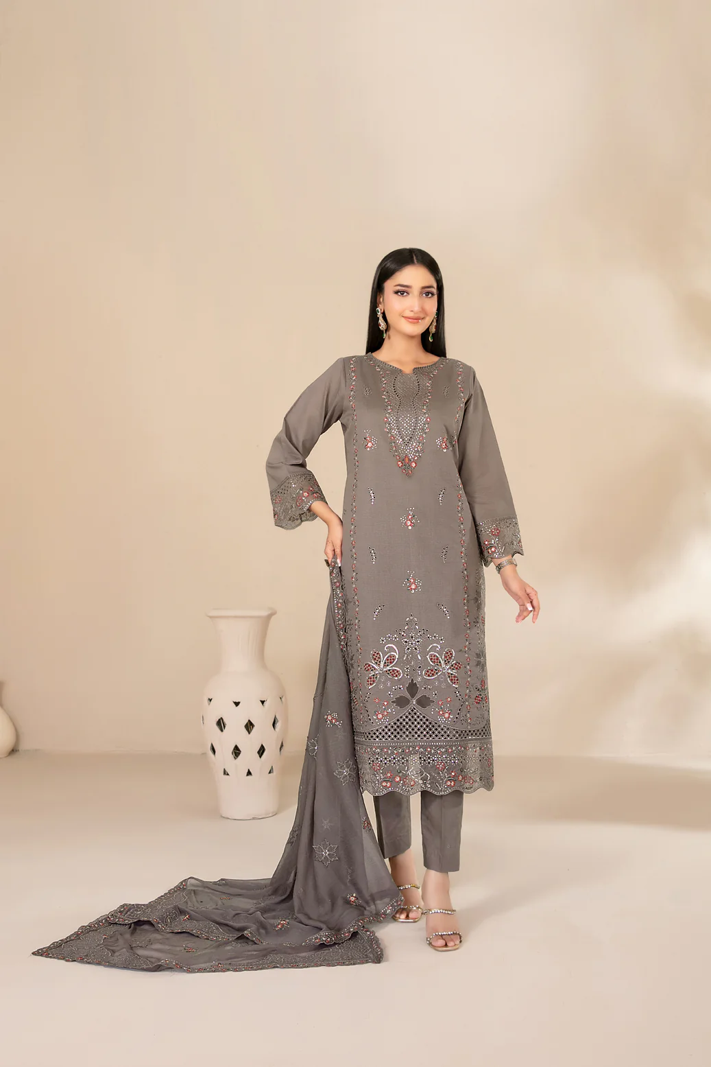 Selma 3pcs Un-Stitched Emb Chamki Lawn [D-3259]