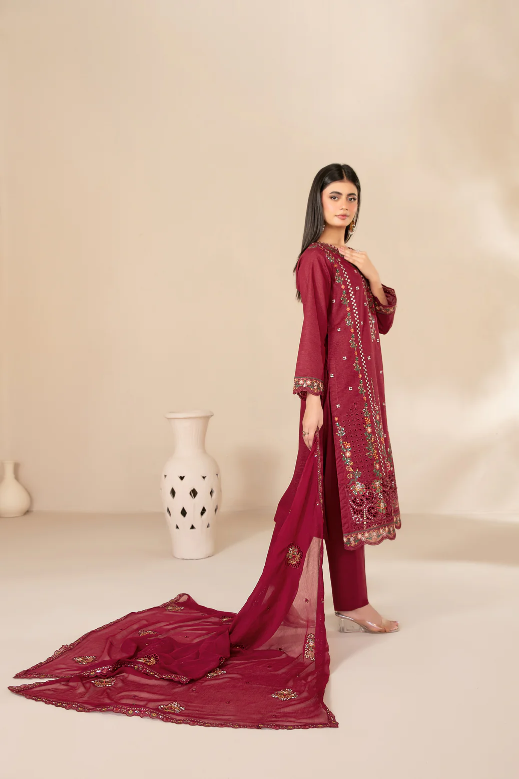 Selma 3pcs Un-Stitched Emb Chamki Lawn [D-3262] - Image 2