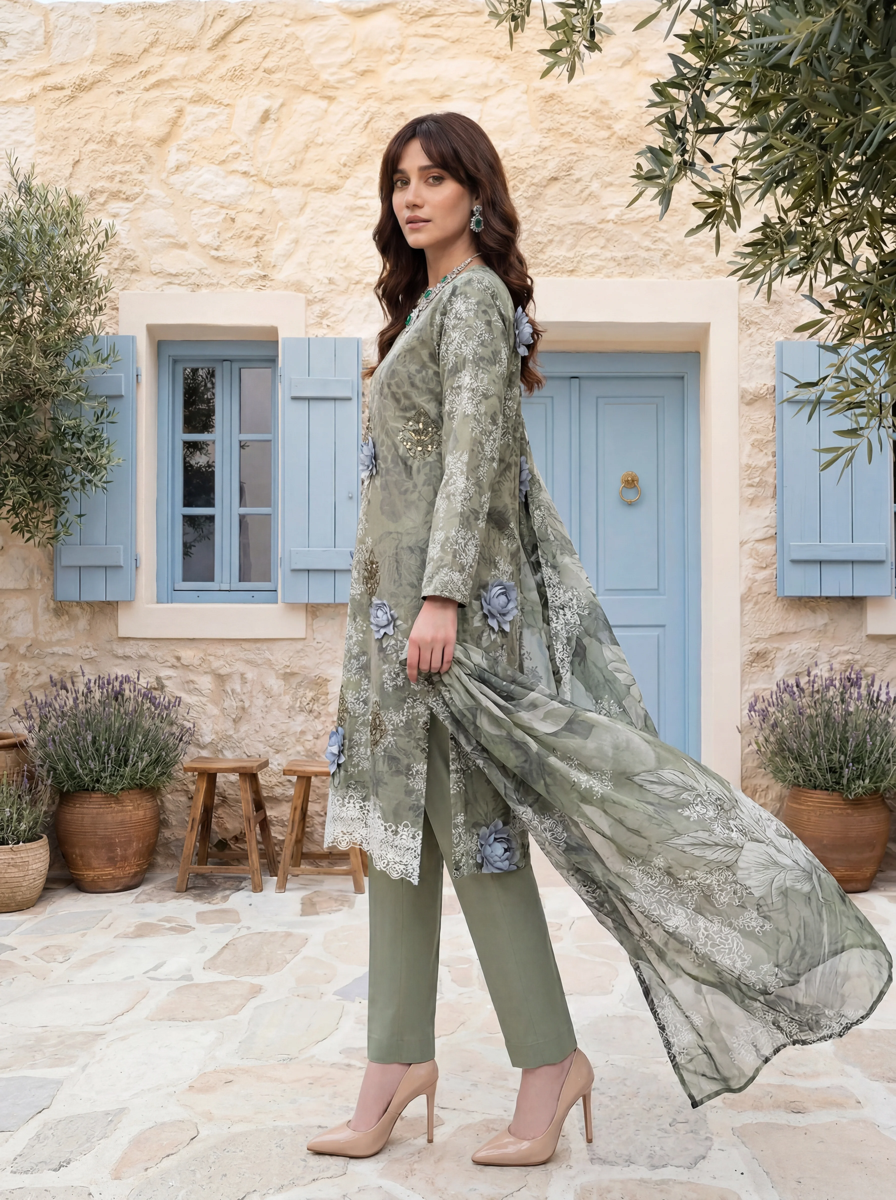 Tropical 3pcs Un-Stitched Emb Printed Lawn [D-3333] - Image 2