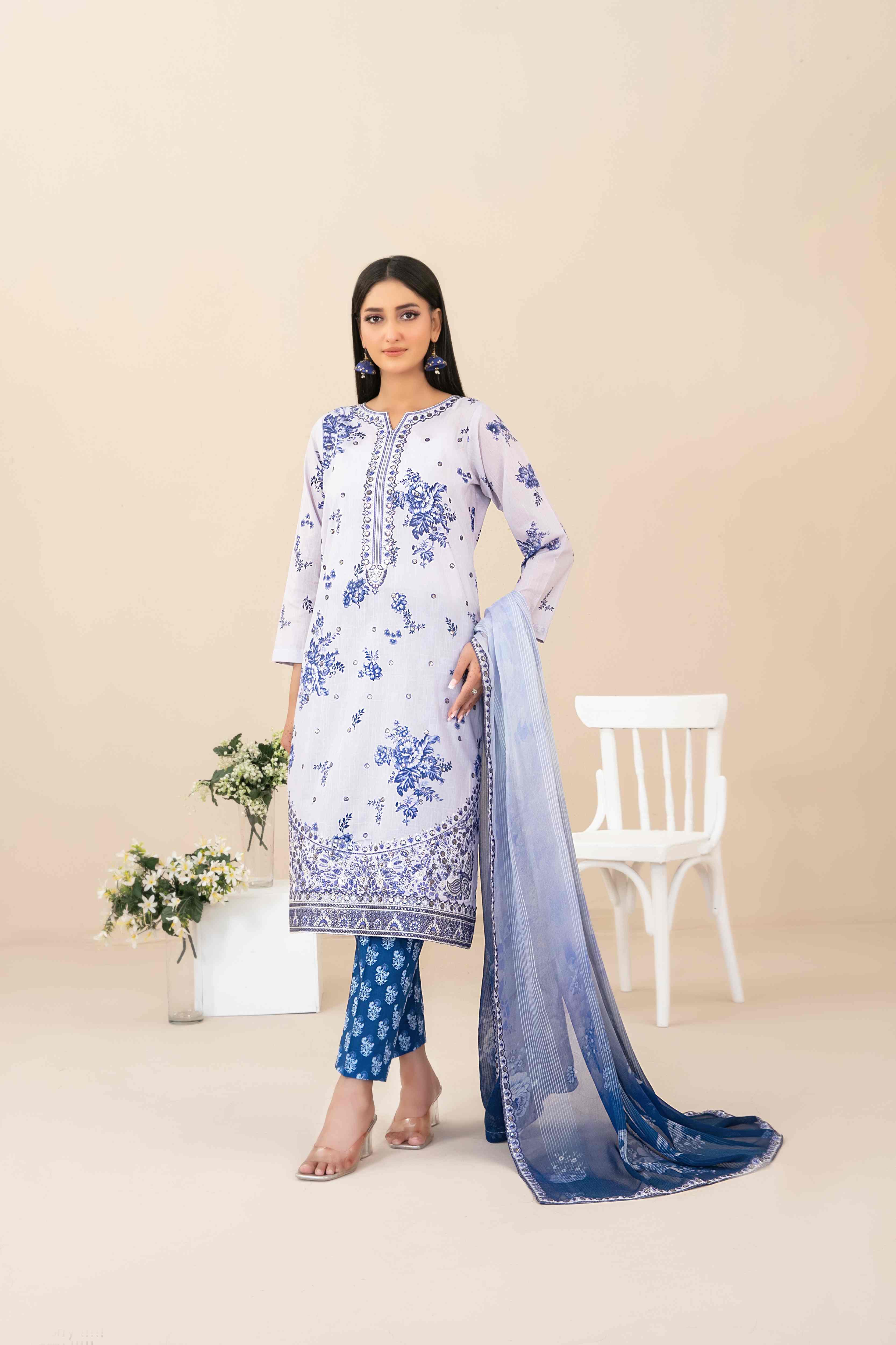 Zahlia  3pcs Un-Stitched Emb Printed Lawn [D-3371]