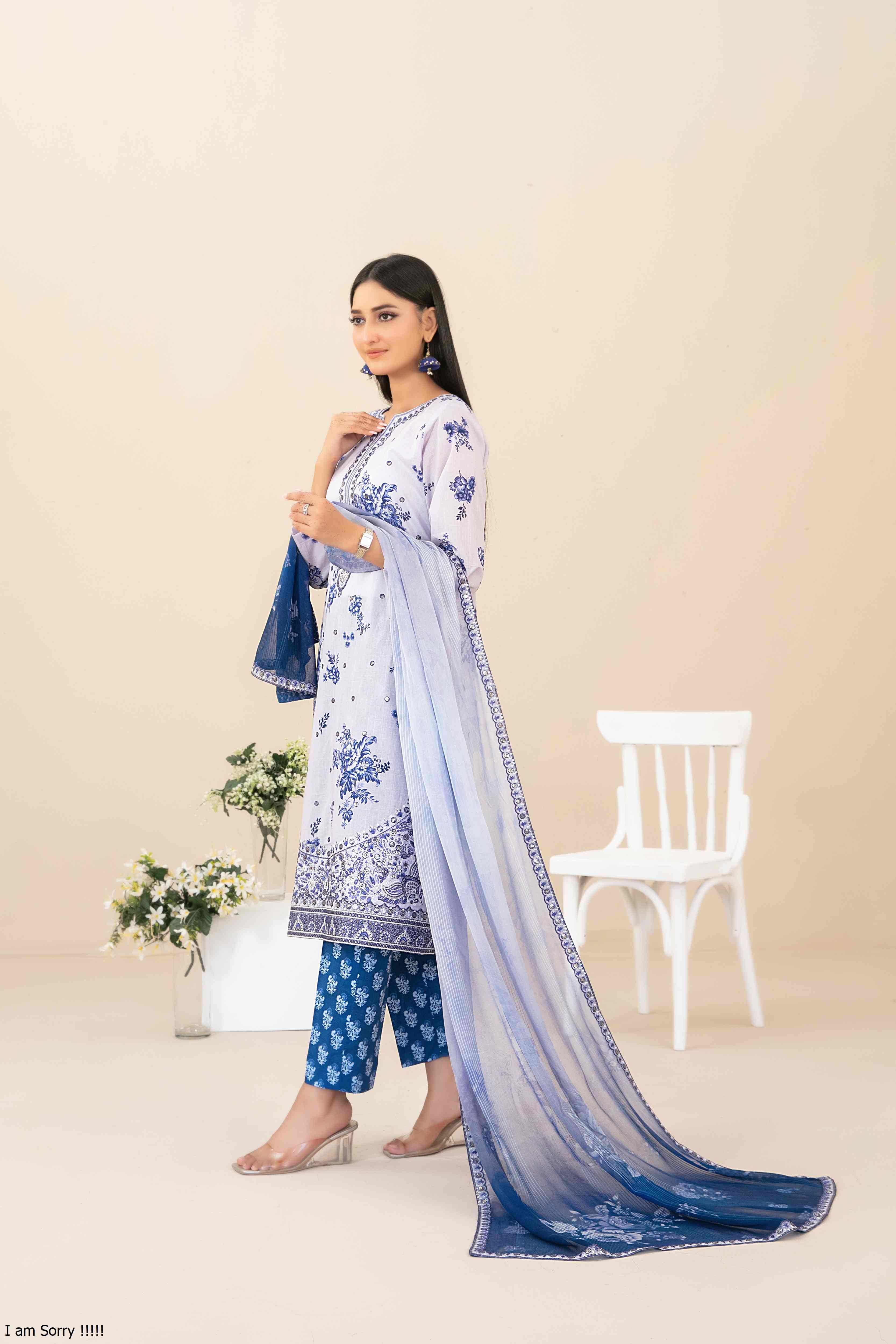 Zahlia  3pcs Un-Stitched Emb Printed Lawn [D-3371] - Image 2
