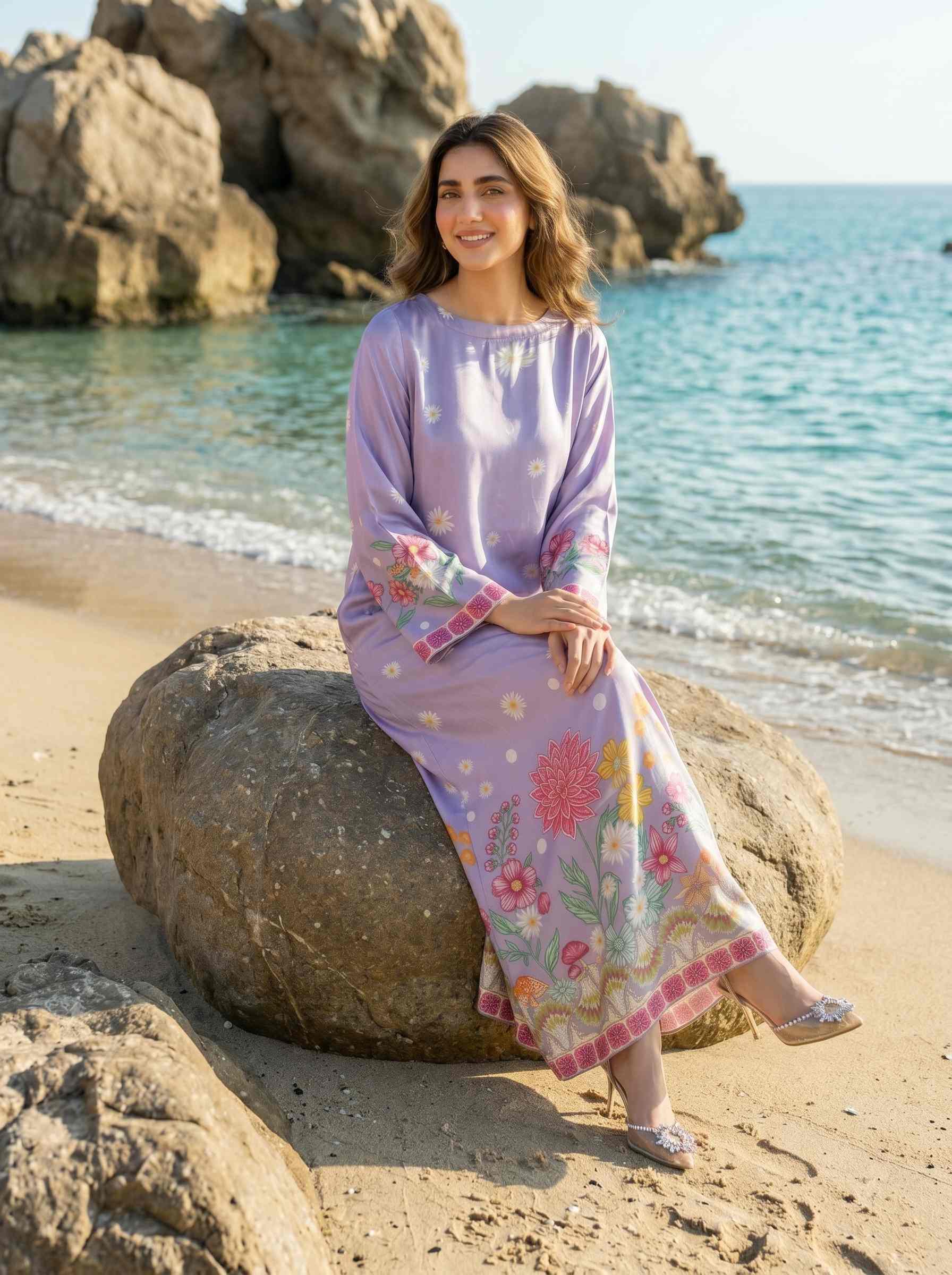 Noirea 1pcs Stitched Printed Swiss Kaftan [D- 3382] - Image 2