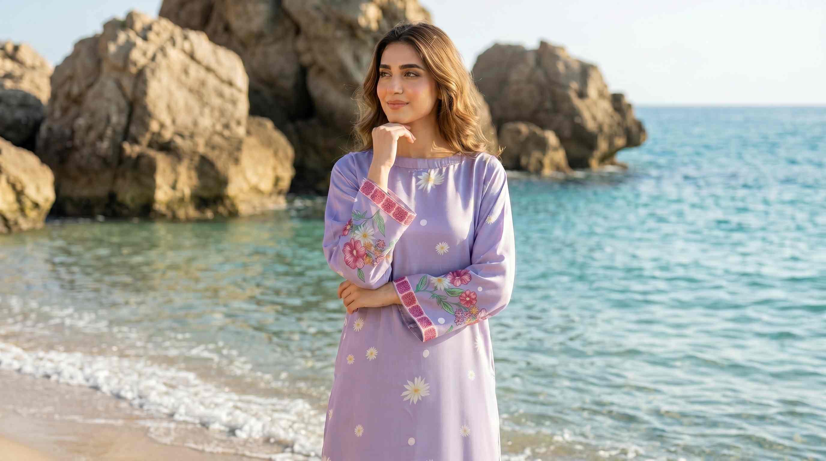Noirea 1pcs Stitched Printed Swiss Kaftan [D- 3382] - Image 3