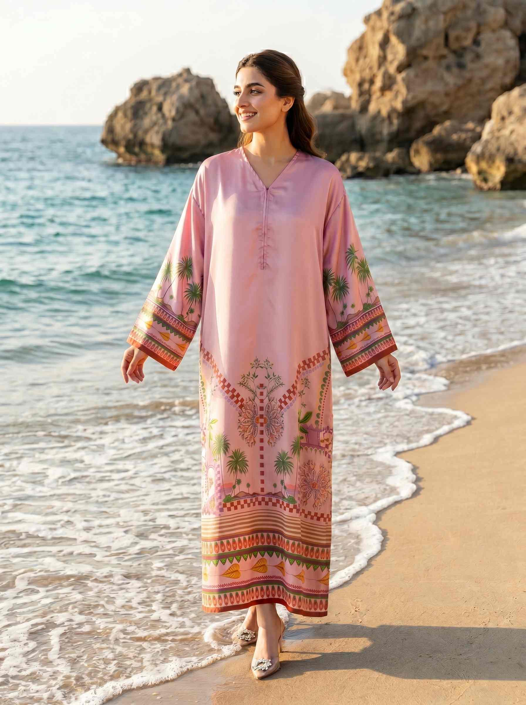 Noirea 1pcs Stitched Printed Swiss Kaftan [D- 3383]