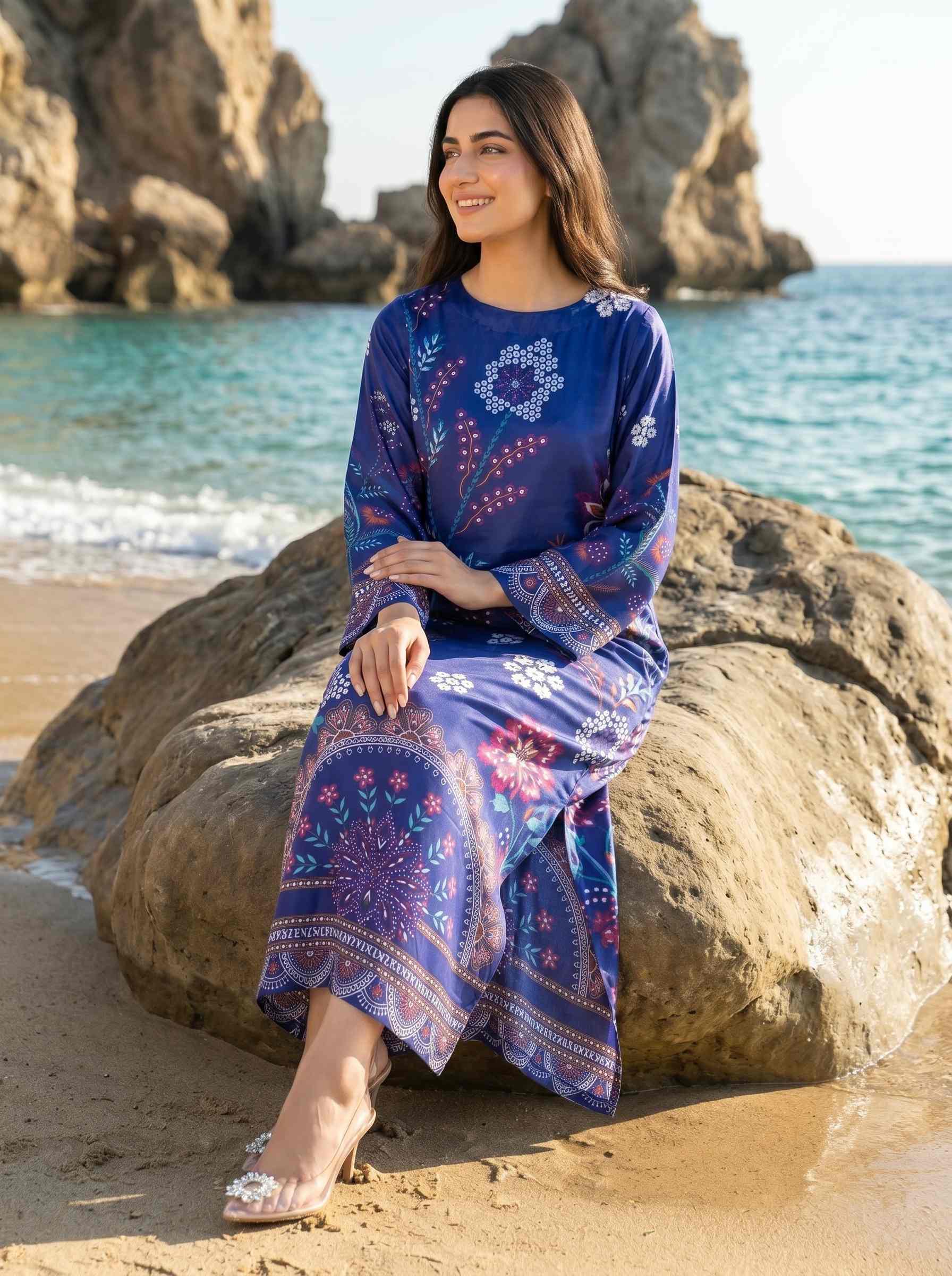 Noirea 1pcs Stitched Printed Swiss Kaftan [D- 3385] - Image 2