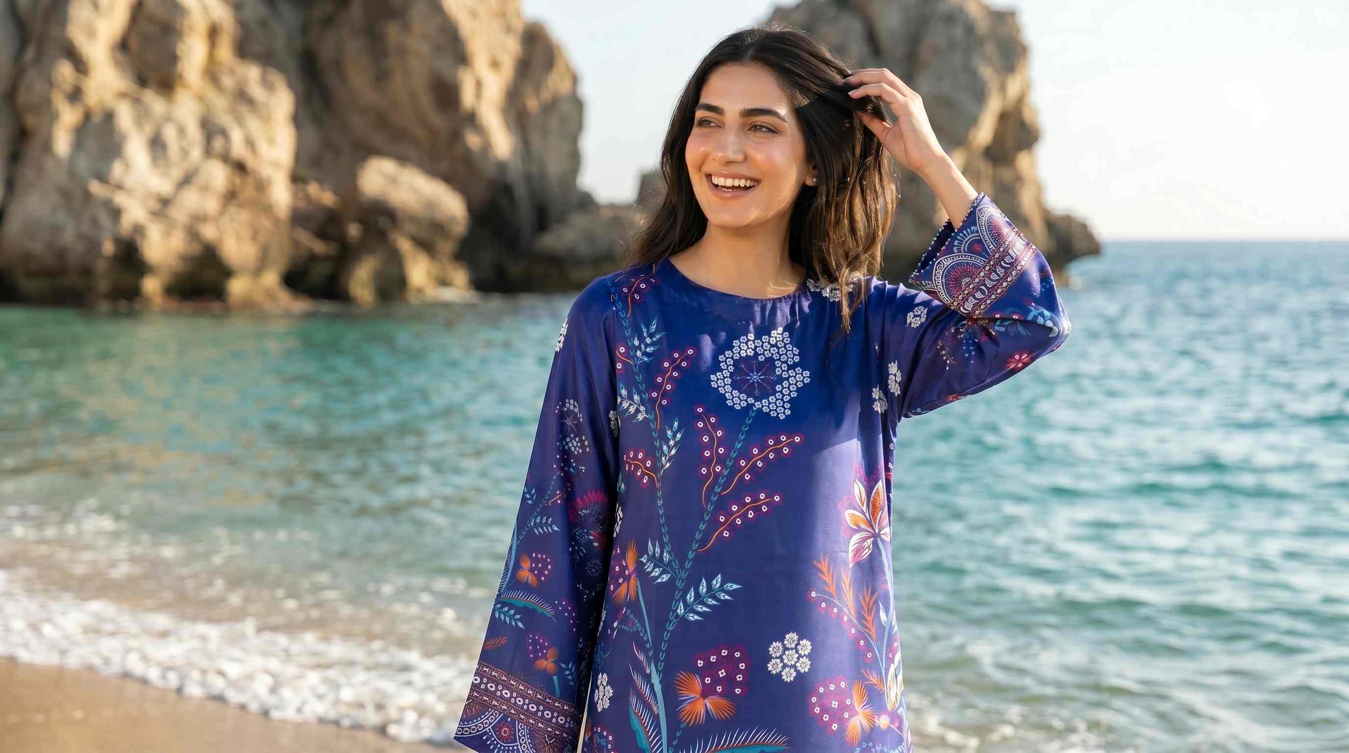 Noirea 1pcs Stitched Printed Swiss Kaftan [D- 3385] - Image 3