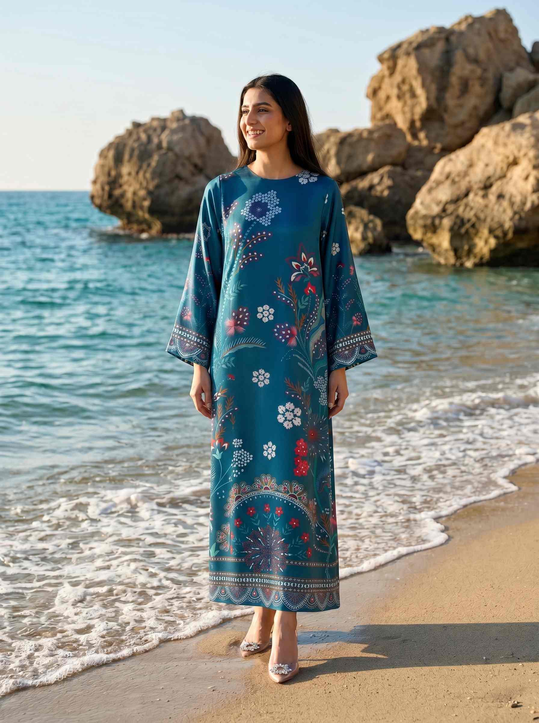Noirea 1pcs Stitched Printed Swiss Kaftan [D- 3386]