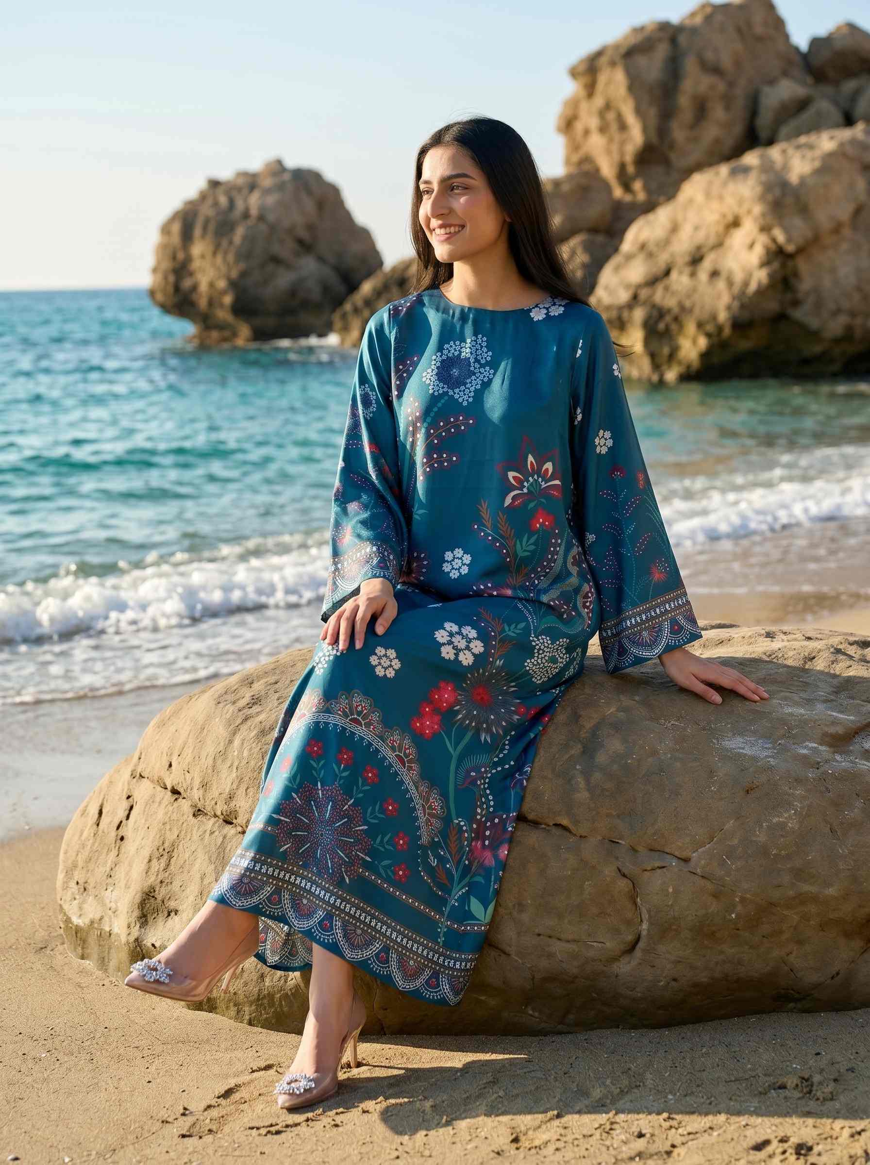 Noirea 1pcs Stitched Printed Swiss Kaftan [D- 3386] - Image 2