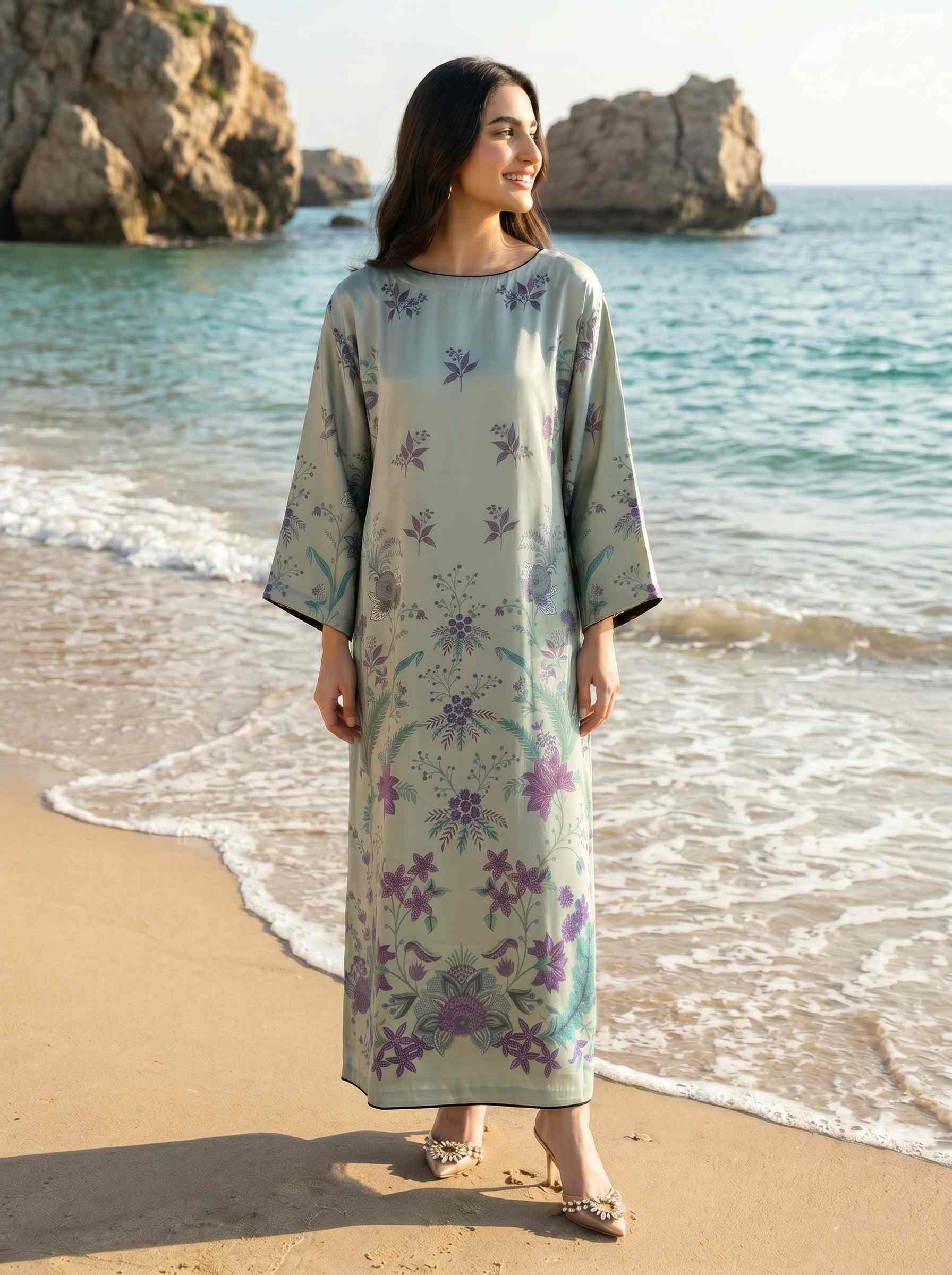 Noirea 1pcs Stitched Printed Swiss Kaftan [D- 3387]