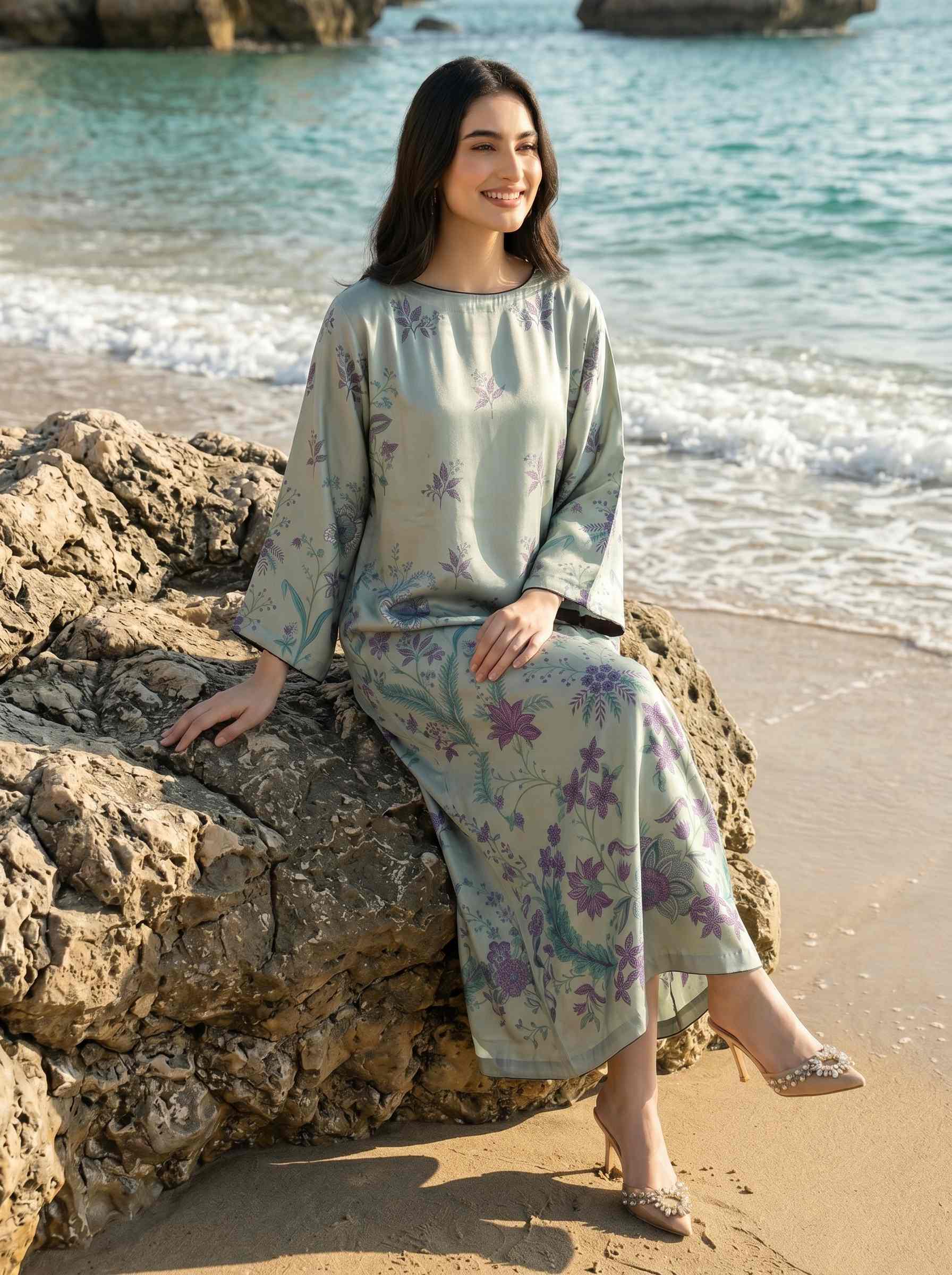 Noirea 1pcs Stitched Printed Swiss Kaftan [D- 3387] - Image 2