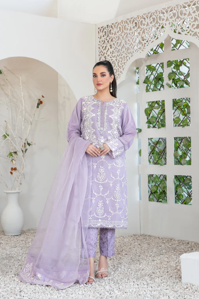 Manha 3pcs Stitched Luxury Emb Organza [D-3401]