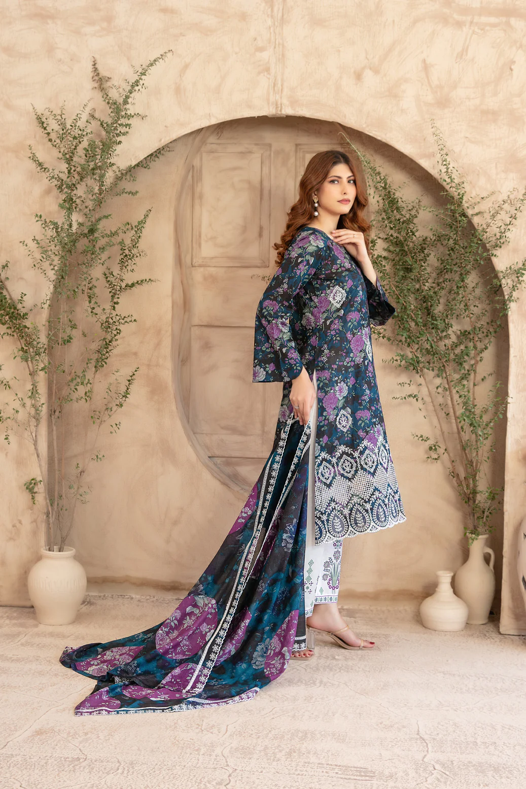 Merrachi 3pcs Un-Stitched Emb Printed Lawn [D-3495] - Image 2