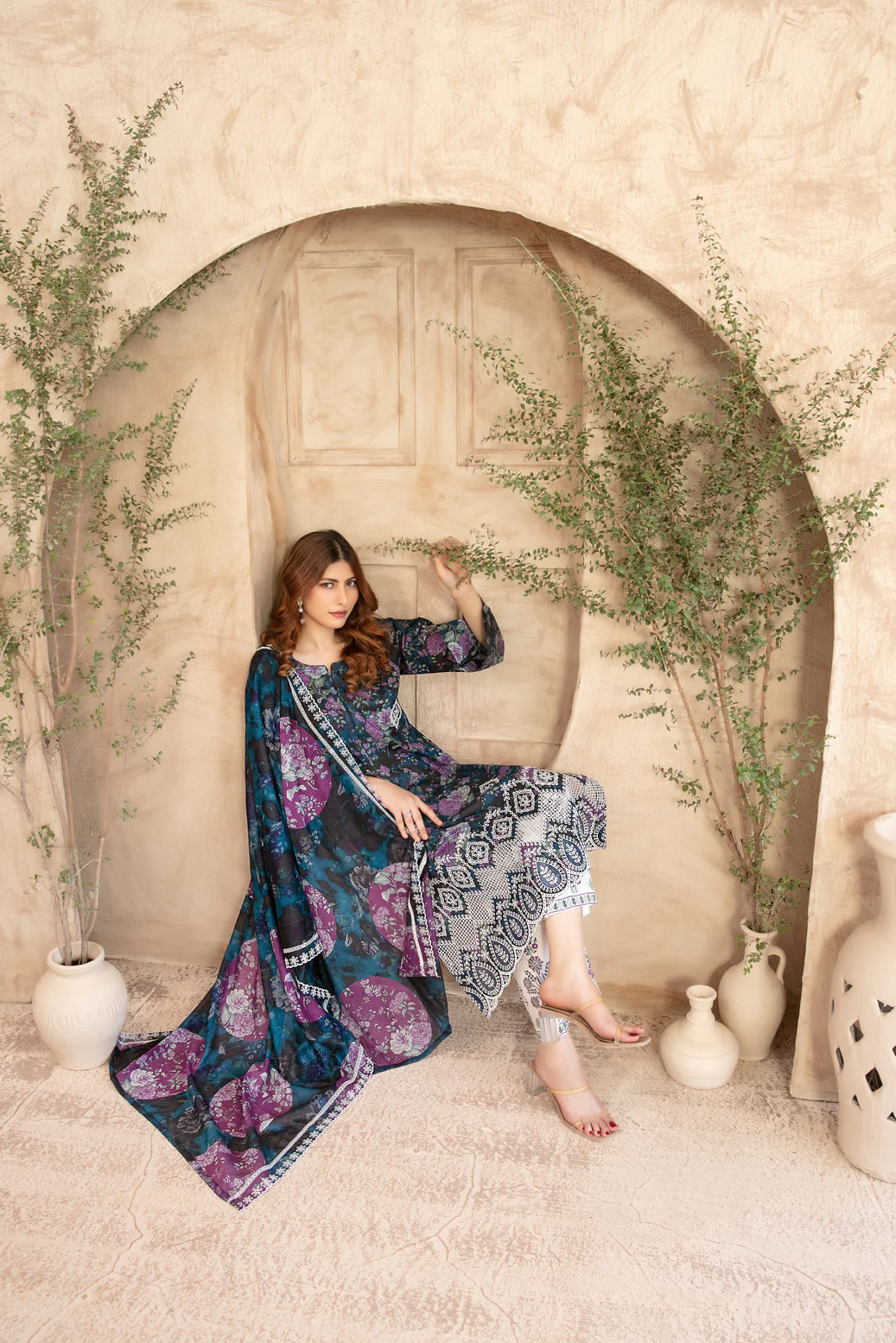 Merrachi 3pcs Un-Stitched Emb Printed Lawn [D-3495] - Image 3